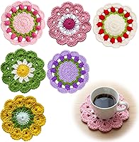 Handmade Crochet Flower Coasters Set of 6 - Milk Cotton Tulip Designs for Table Protection & Home Decor