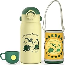 FJbottle Kids 600ml Stainless Steel Water Bottle, No Leak, BPA Free Thermal Bottle with Straw, Reusable for School