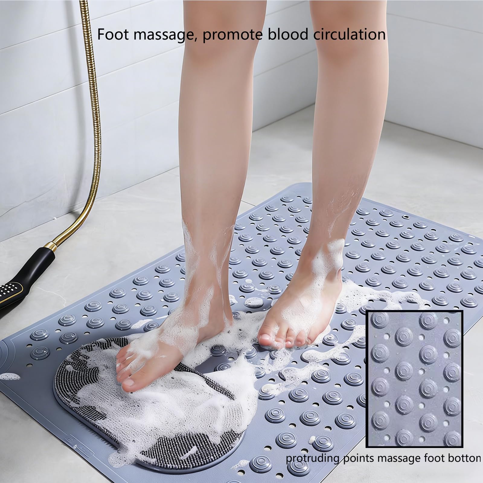 PANGBOER Tapis de bain doux avec rainures pour la relaxation des pieds et tapis de bain antidérapant avec ventouses