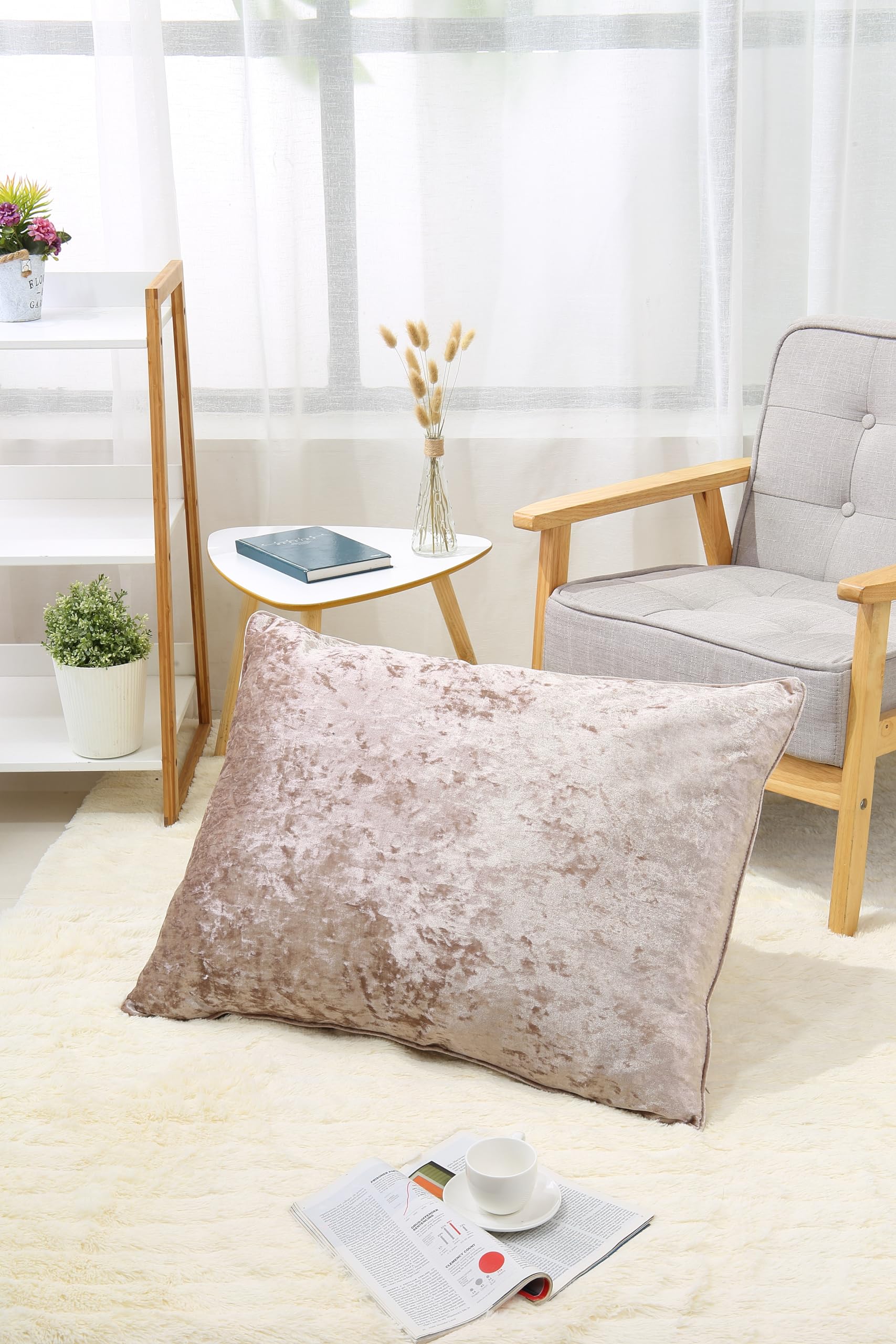 Plain Super Soft Crushed Velvet Filled Cushions for Sofa Bed Living Room Bedroom Home Couch Decorative Cushions Pillows Invisible Zipper with Removable Inner Pad (Mink, 60x80cm)