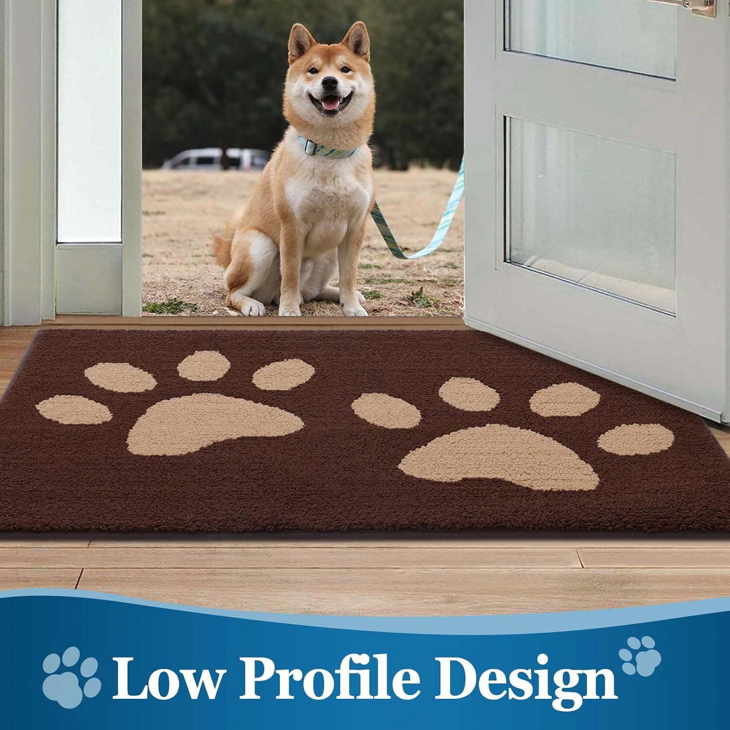 Buganda Dog Door Mat for Muddy Paws, Absorbent Dirt Trapper Washable Indoor Doormats, Non Slip Low-Profile Mud Mat for Dogs, Front Entrance Doormat for Inside Floor (36x24 Inches, Brown)