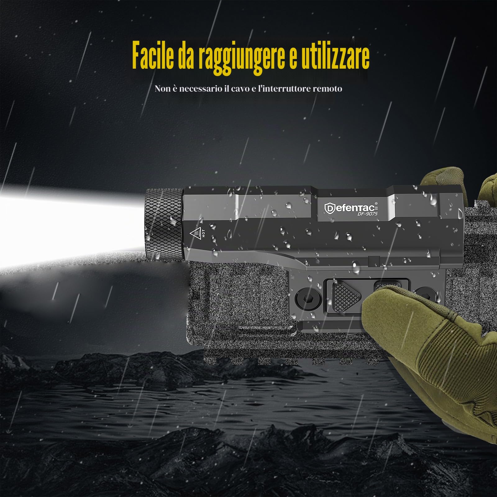 DEFENTAC 2400lm Alluminio Picatinny/Mlok Torcia Elettrica con Interruttore Pad Pressione per Fucile, Luce Arma Ricaricabile con Indicatore di Livello Batteria e Strobo/Momentaneo