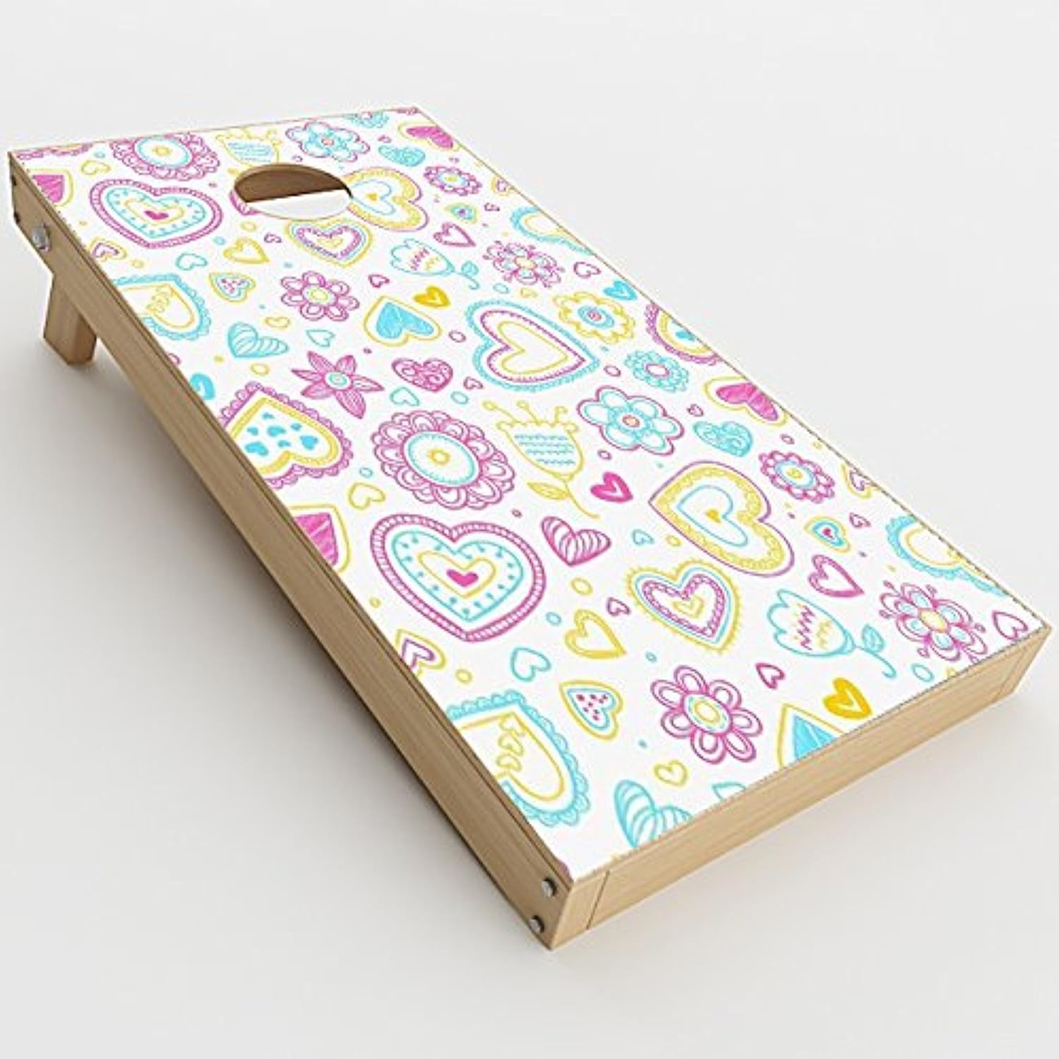 Skin Decals Vinyl Wrap for Cornhole Game Board Bag Toss (2xpcs.) / Hearts Doodles Shape Design