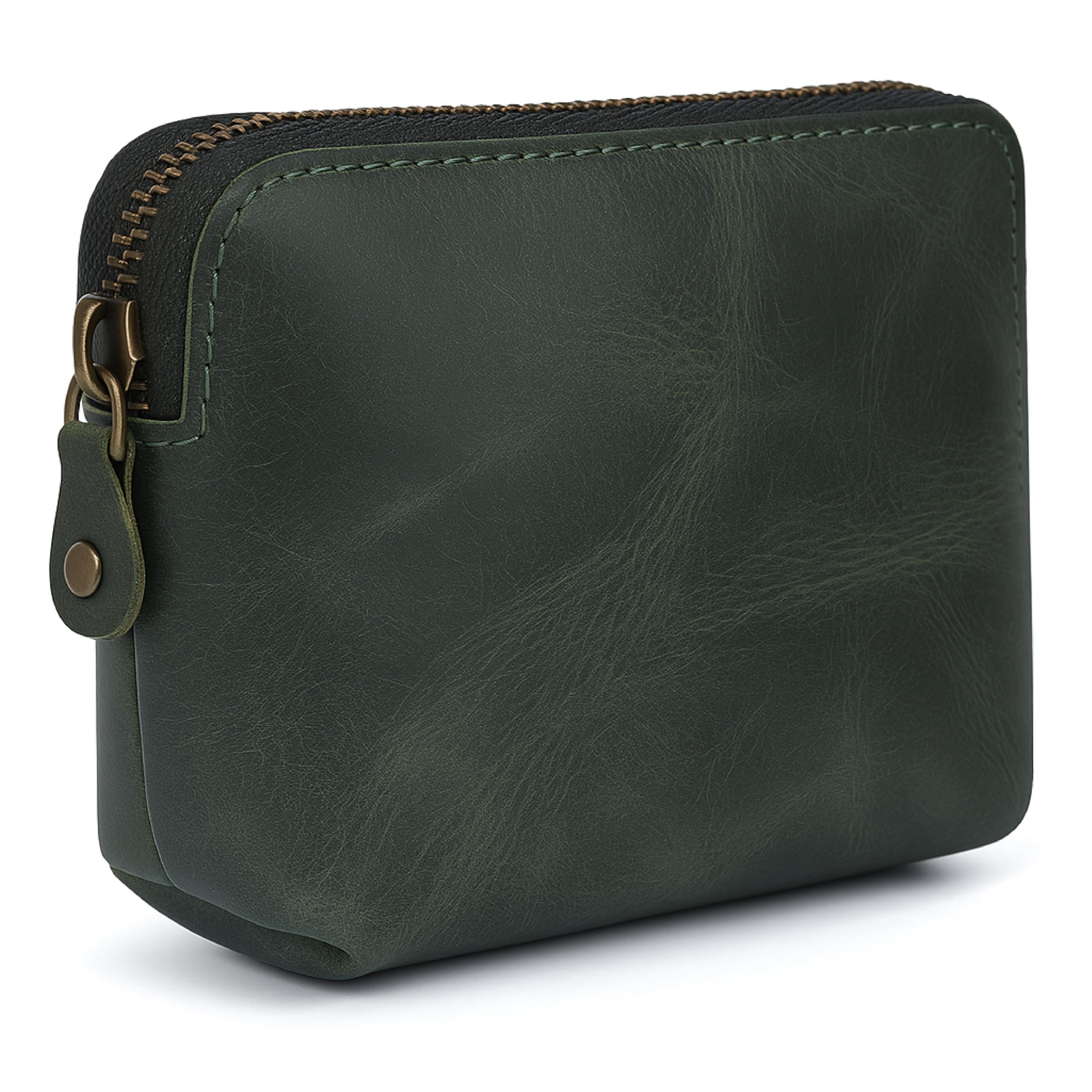 TheAntiq Full Grain Leather Cosmetic Bag – Zippered Makeup Pouch for Women, Small Travel Toiletry & Organizer Pouch for Purse, Premium Handmade