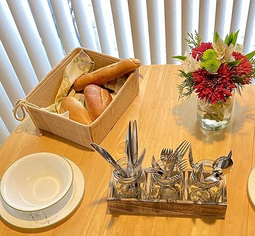 Miniatura 8 de Cesta decorativa rectangular de tela de arpillera, organizador plegable para el hogar, decoración y regalos (grande, 14 x 9.75 x 4 pulgadas)