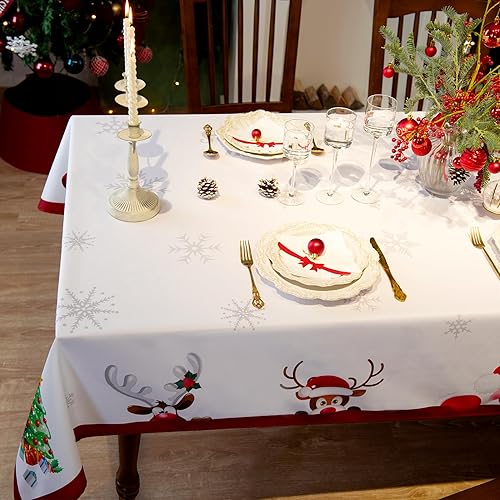 Miniatura 9 de Mantel rectangular de Navidad de 52 x 70 pulgadas, resistente al agua, con estampado decorativo de Año Nuevo, mantel oblongo, de tela de fácil