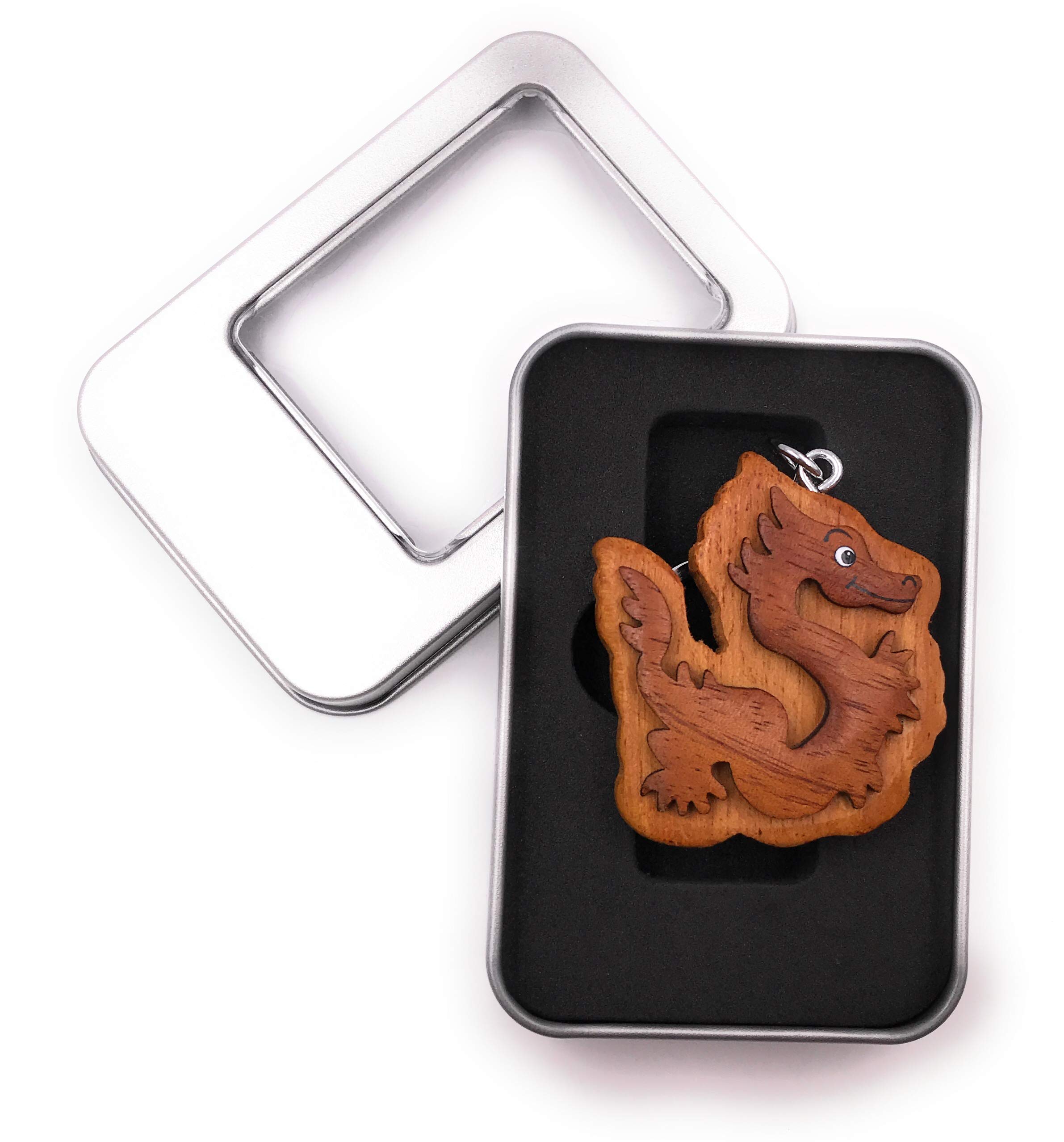 Onwomania Keychain wood dragon fairytale mythology fire-breathing trailer in present box