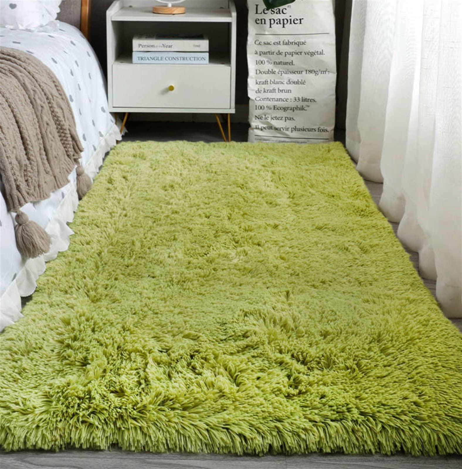 Heavyoff Alfombras de área para Sala de Estar Alfombra Suave Peluda mullida Alfombra de Dormitorio Alfombra Antideslizante Verde, 100x160cm