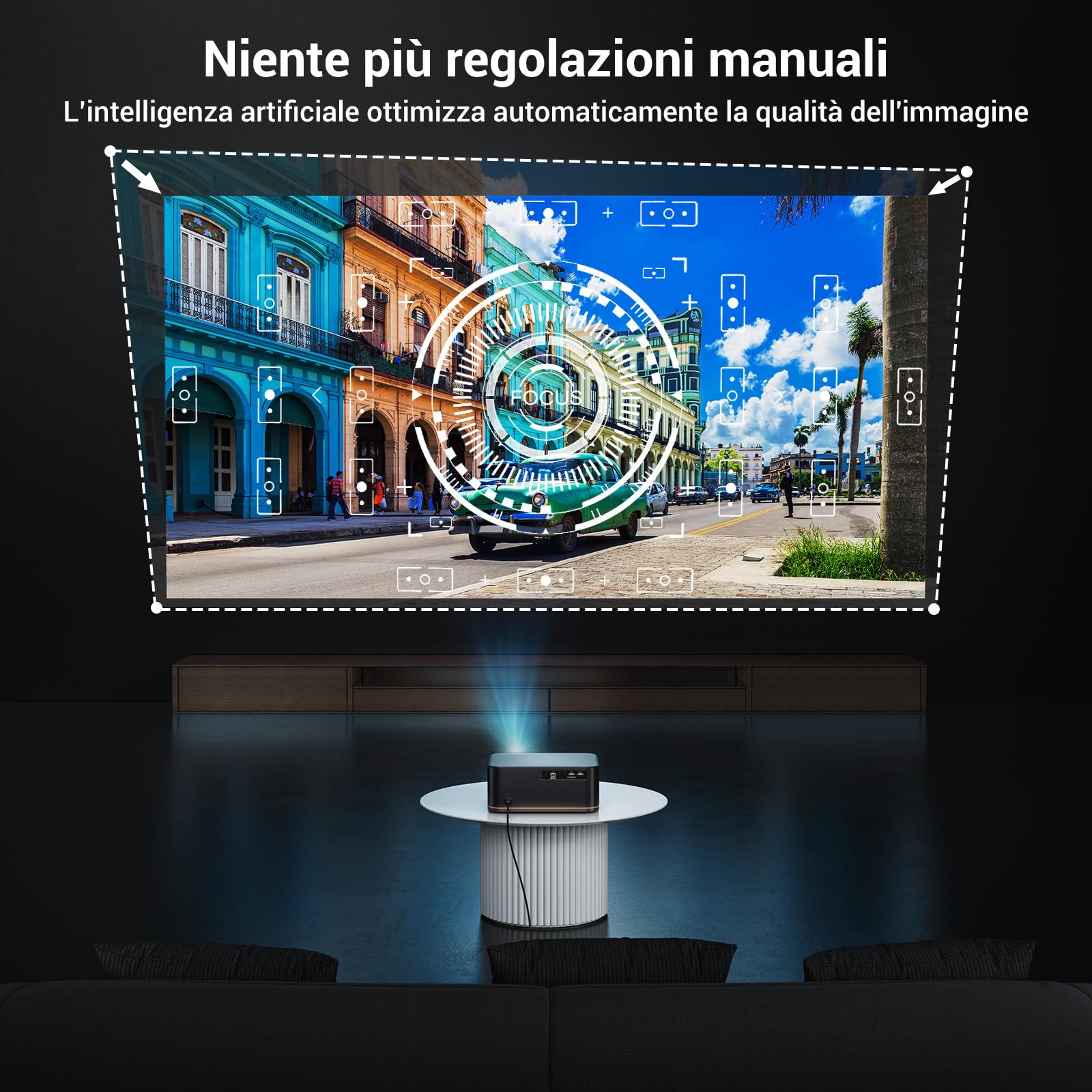 38000 Lumen Proiettore 4k【1500ANSI/Auto Focus/Keystone】, HAPPRUN AI Evita Ostacoli Videoproiettore TV, WiFi 6 & Bluetooth 5.2 Projector 300'' con 50% Zoom Home Cinema per Telefono/TV Stick/PS5/PC