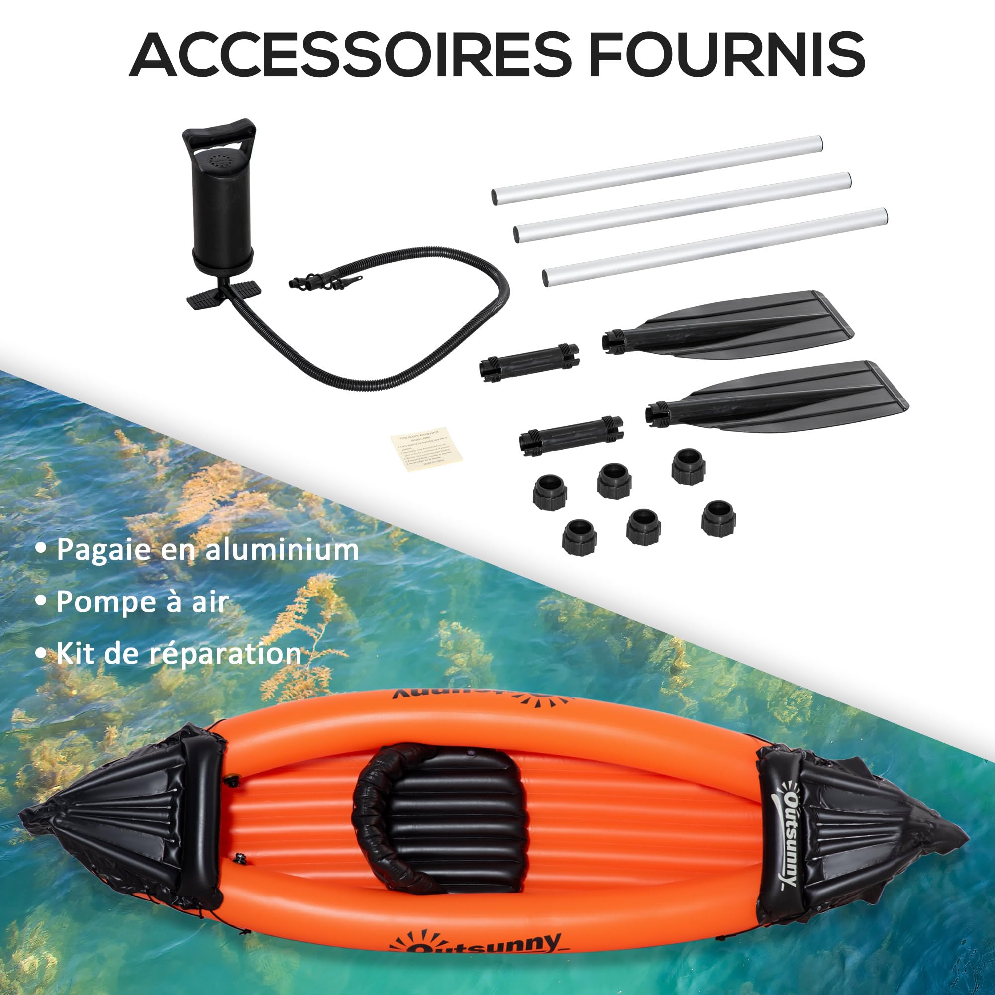 Outsunny Kayak Gonflable pour 2 Personnes avec Pompe à air, rames en Aluminium, Bleu