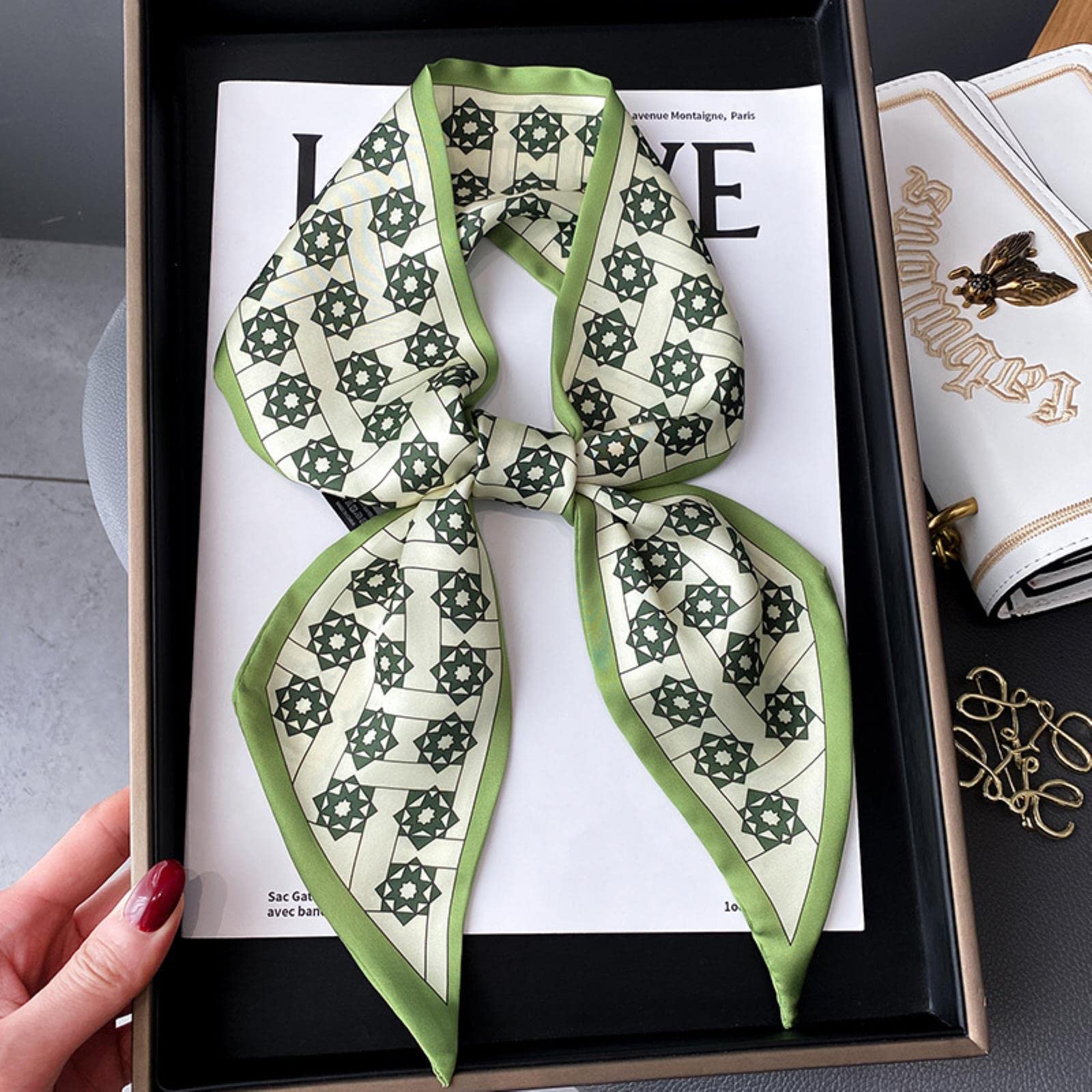 ACiyD Bufanda Estampado Seda Cinta de Raso Bandas para el Cabello Mujeres Pañuelo Estampado Pañuelo Bolsa Corbatas Bufanda Señora Moda Accesorios para el Cabello Sombreros (JJ 123)