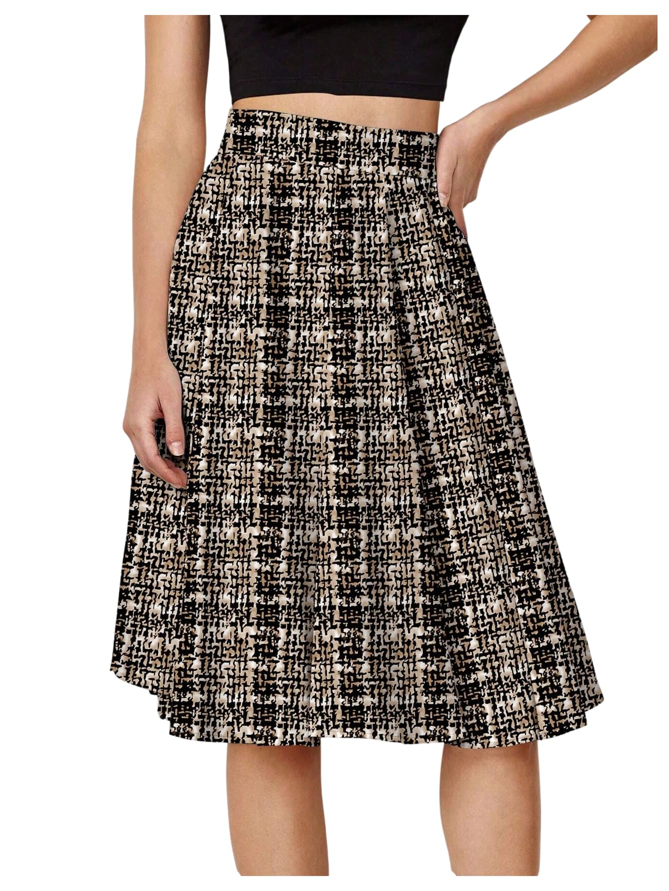 SHENHE Womens High Waist A Line Knee Length Flowy Skirt Elegant Plaid Casual Work Skirt