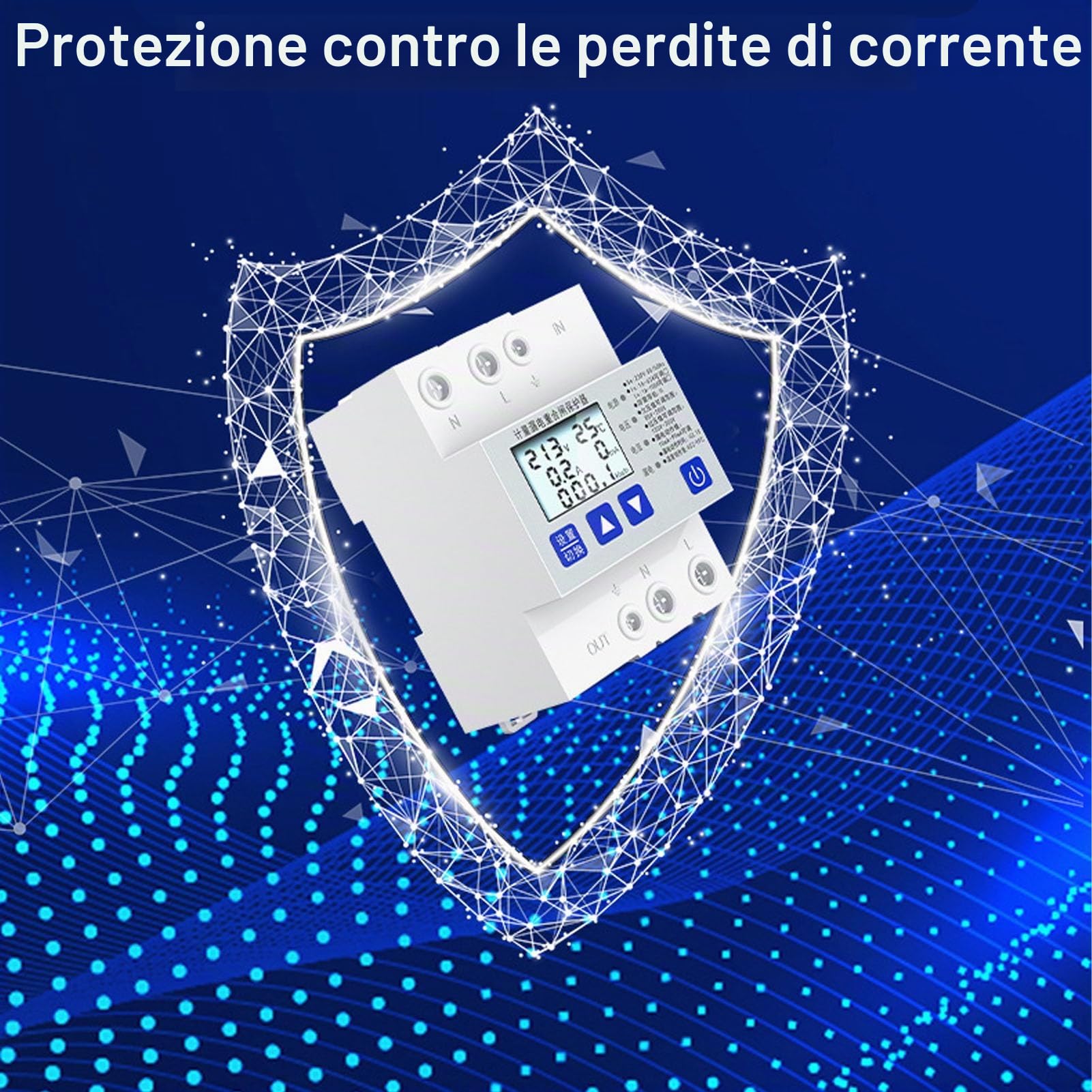 Protettore di Alimentazione Sovratensione con Ripristino Automatico, Protezione Sovratensione e Sottotensione Regolabile 230 V CA 1 A A 63 A