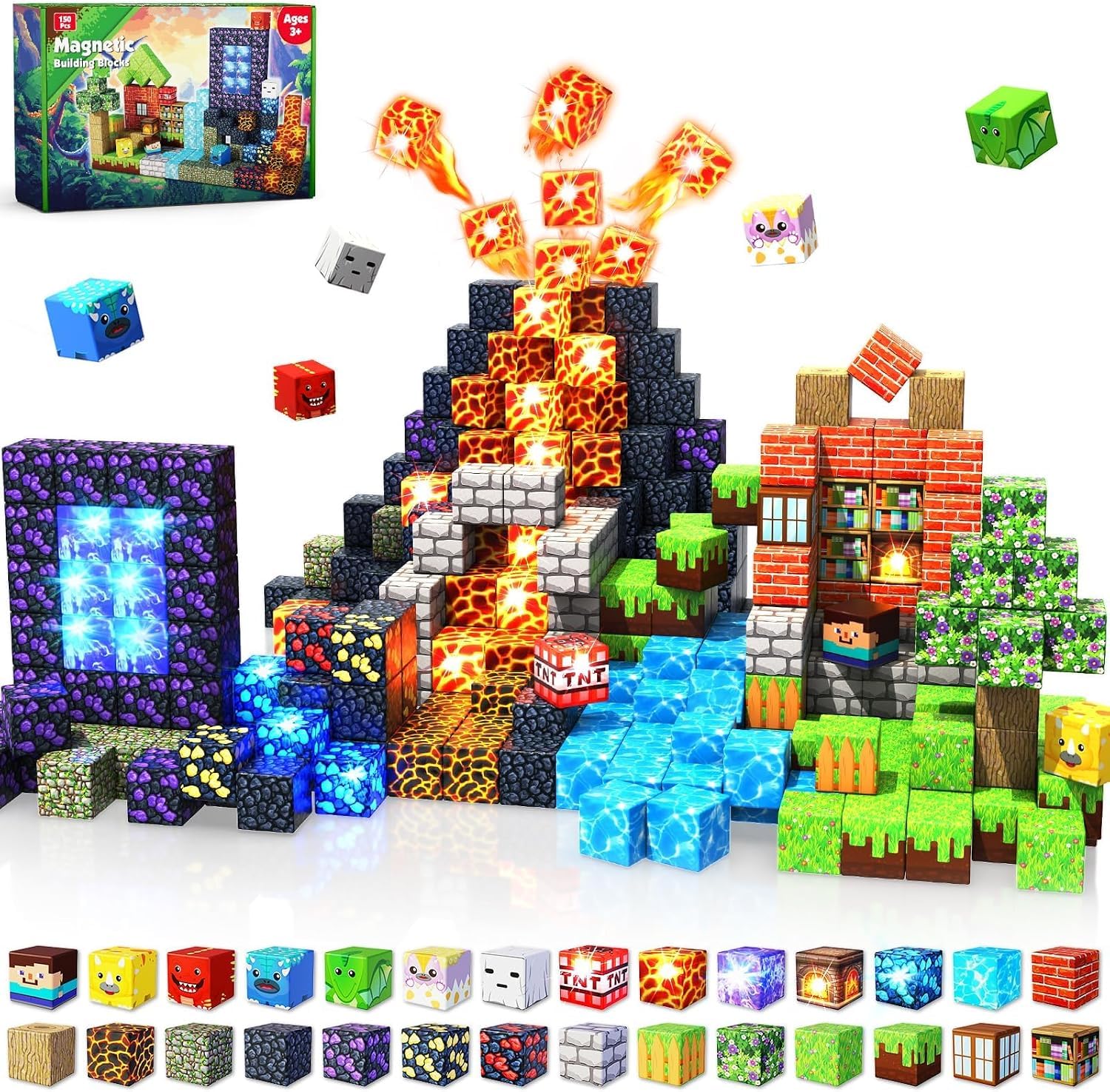 150 Stück Magnetblöcke – Magnetplättchen-Spielzeug für Kinder, Jungen und Mädchen, magnetische Bausteine, Würfel, Stapelmagnete für Kinder, Geburtstagsgeschenke für Jungen und Mädchen ab 3 Jahren