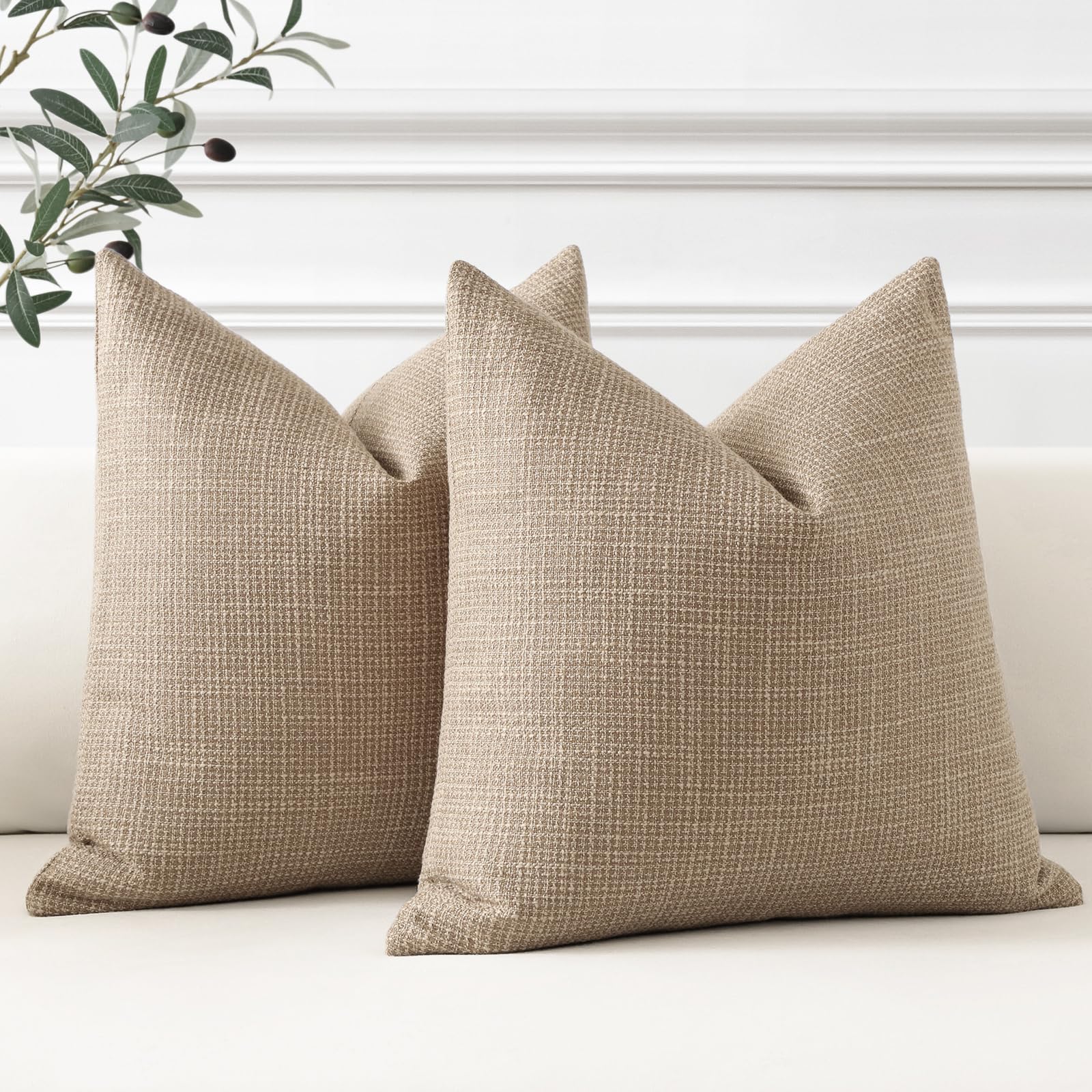 Artscope Light Coffee Cushion Covers Set of 2 Linen Decorative Square Pillowcases Pillow Covers 45x45cm for Home Decor Sofa Bedroom Car (Light Coffee - Image 2