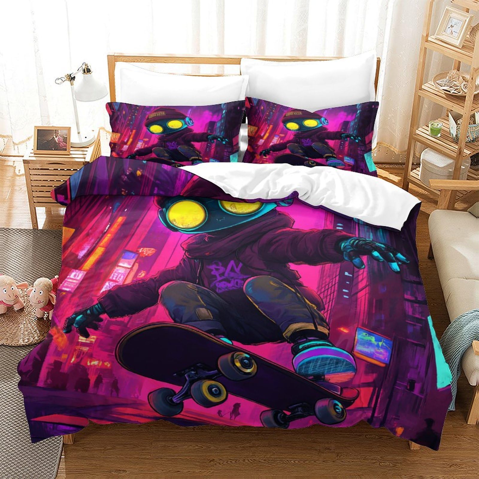Housse de couette robots 3D en microfibre infroissable et facile à laver pour lit king 220x240