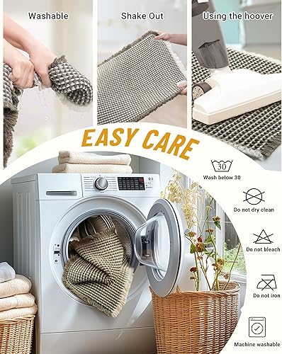 Miniatura 6 de Juego de alfombras de baño grandes con diseño de gofre, antideslizantes, ultra absorbentes, para decoración de baño de Navidad, juego de 2 alfombras