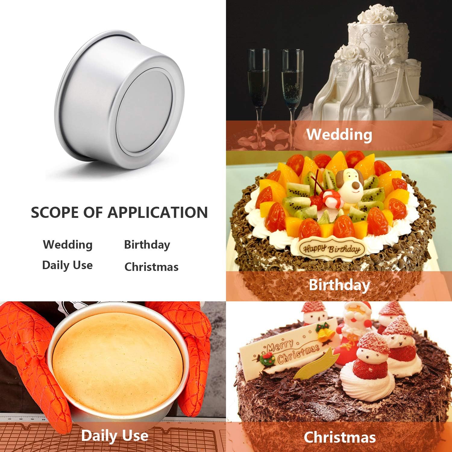 Aluminum Round Cake Pans, OAMCEG 3 PCS (4"/7"/9") Professional Nonstick & Leakproof Round Baking Pans Layer Cake Pans Tin Set with Removable Bottom for Birthday Wedding Tier Cake