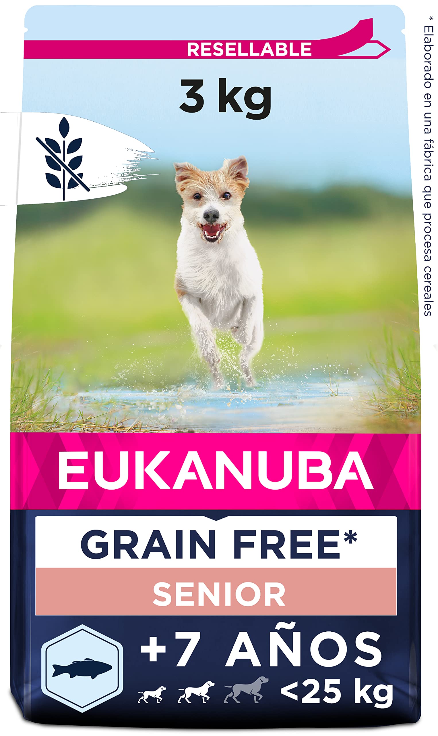 Eukanuba Alimento para Perros sin Cereales con Pescado Azul para Razas Pequeñas y Medianas, Alimento Seco para Perros de Edad Avanzada, Senior, 3kg
