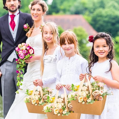 Miniatura 6 de Teling 56 cestas de San Valentín para regalos, 12 canastas de regalo vacías resistentes a granel de cartón kraft con asa, 20 bolsas de regalo