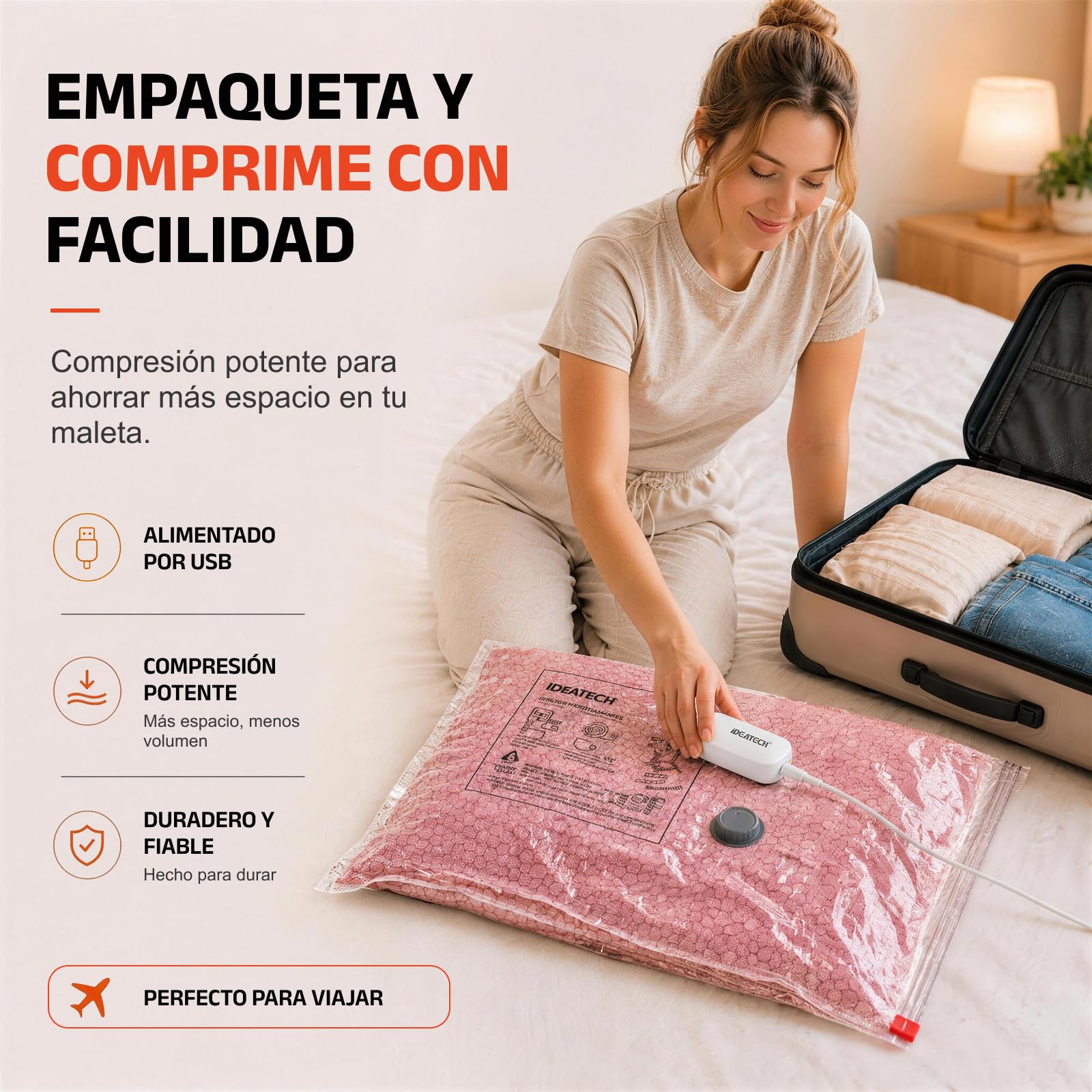 IDEATECH Bolsas de Almacenamiento al Vacío 15 Pack (5S 50x40cm+5M 60x40cm+5L 60x50cm) Reutilizables con Bomba USB para Ropa Edredones Mantas Viaje