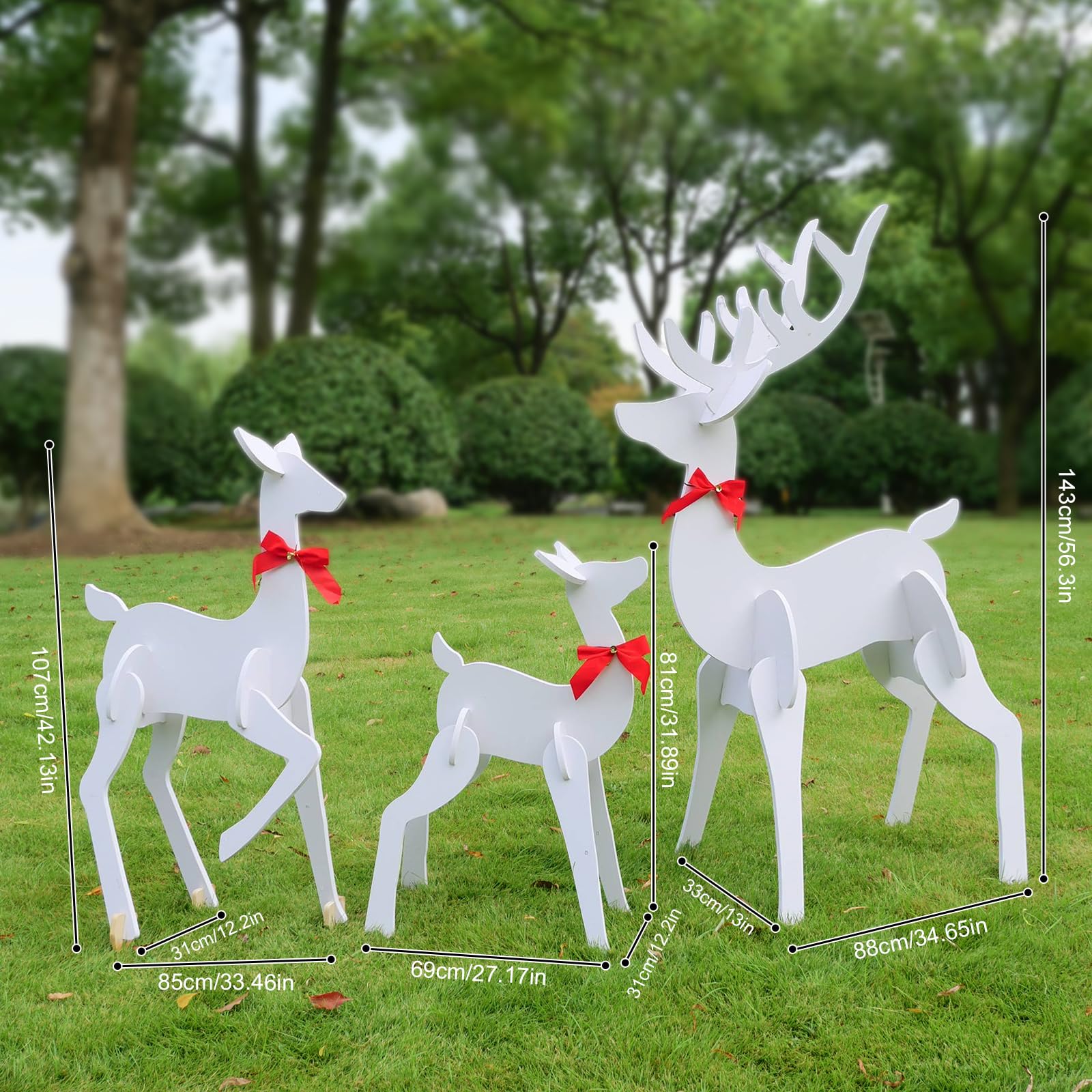Juego de 3 piezas de decoración de Navidad de renos iluminados grandes, juego de ciervos de Navidad para exteriores, juego de ciervos iluminados para decoración de patio, decoración de césped al aire