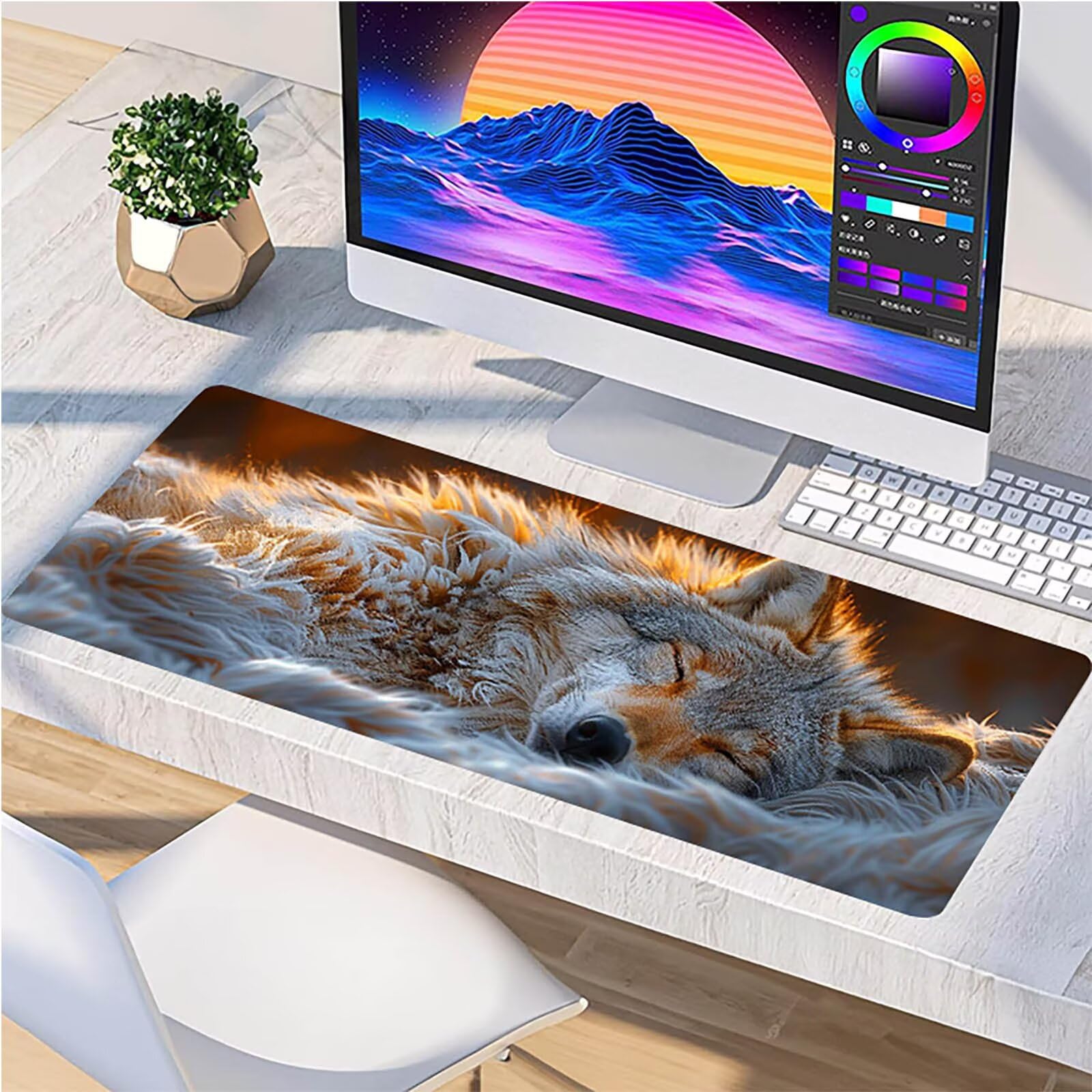 Tappetino Mouse XXL 1500 x 800 mm, Tappetino Mouse Lupo, Gaming Mousepad Migliorare la Velocità e la Precisione, Mouse Pad con Base in Gomma Antiscivolo, Ufficio Accessori Gaming, Bianco 9-7988