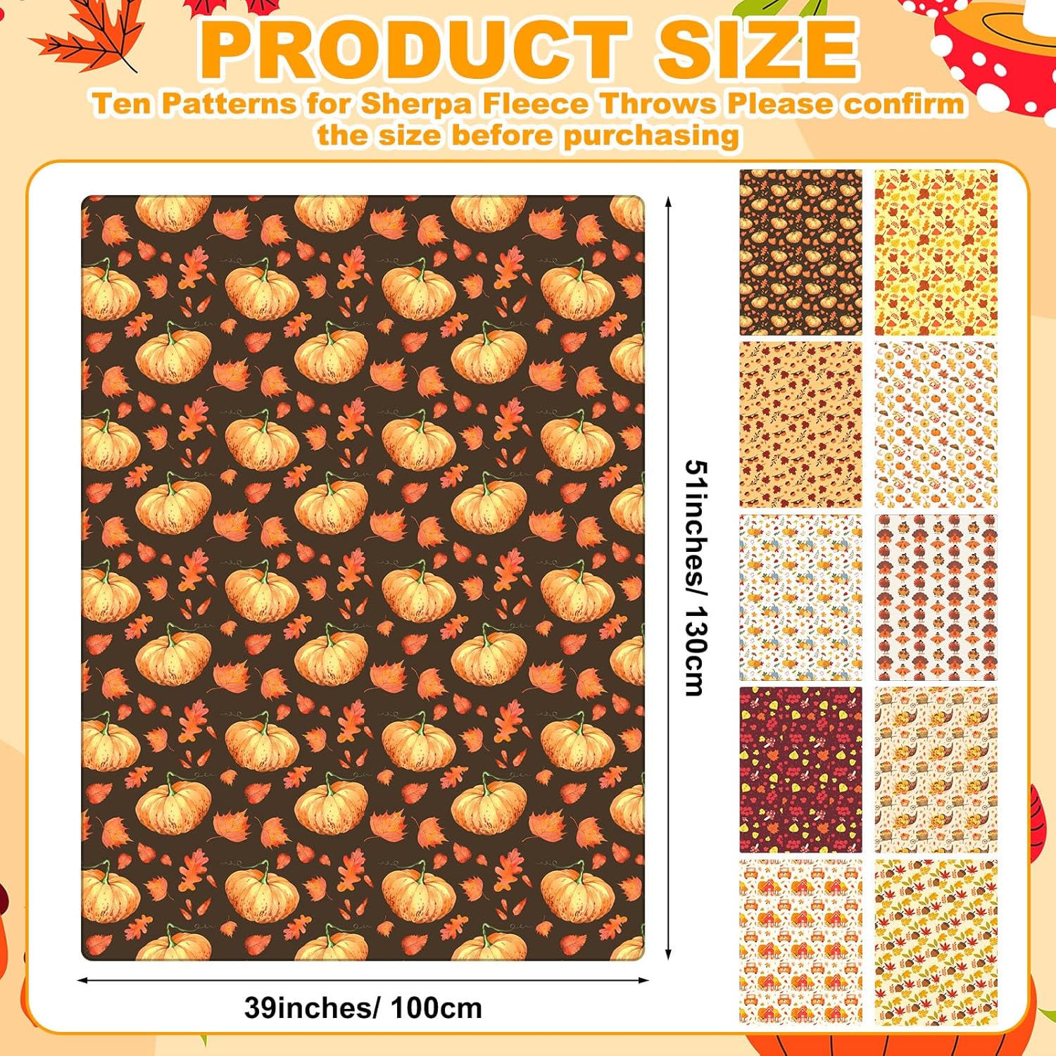 10 Pack Fall Throw Blankets, 51"x39" Autumn Soft Flannel Blankets, Thanksgiving Halloween Decor Gift Pumpkin Leaf Turkey Design, Cozy Farmhouse Decoration Throw for Couch, Bed, Chair, Sofa