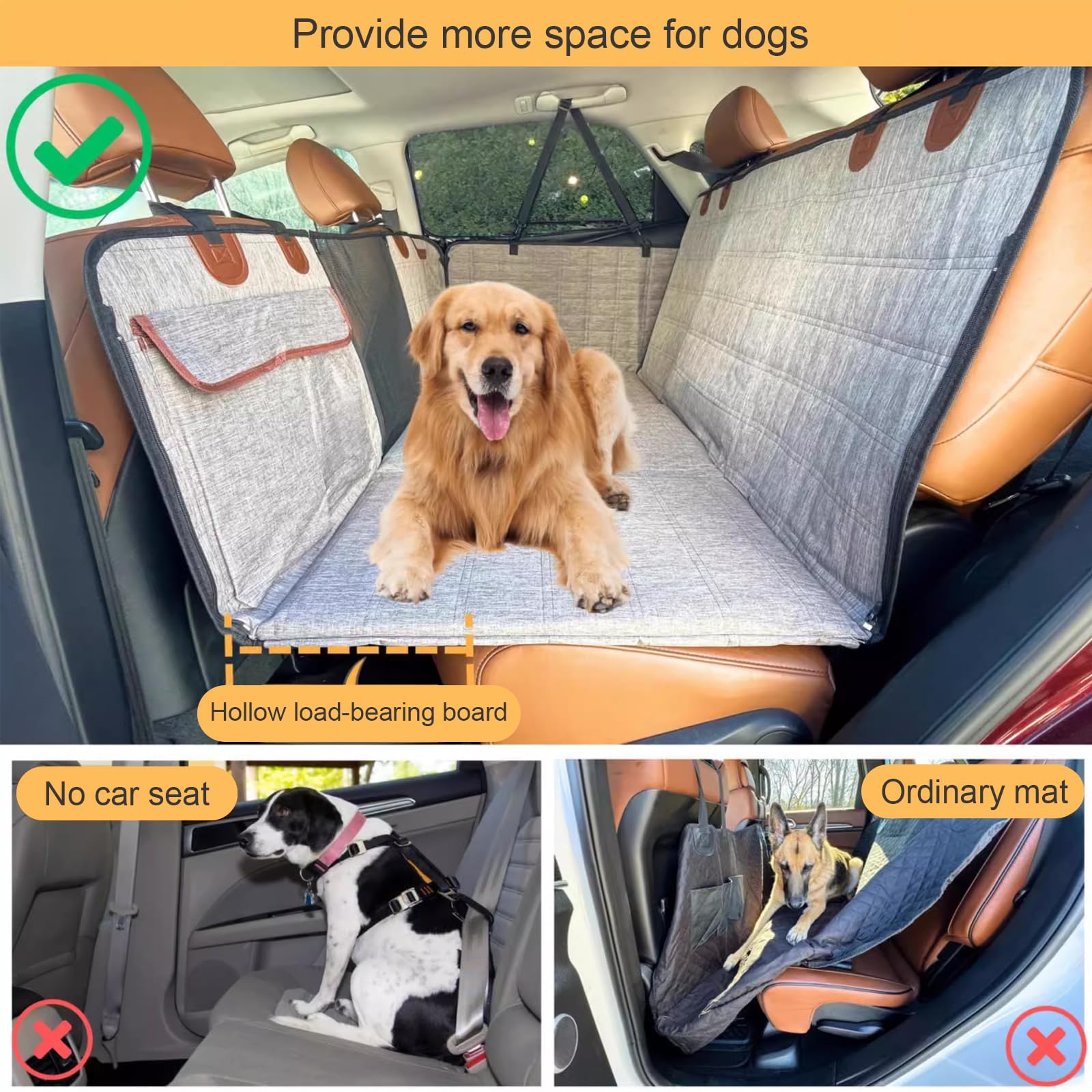 Prolunga per Sedile Posteriore per Cani, Amaca per Cani con Fondo Rigido Impermeabile Supporta 287 Libbre, Letto per Sedile Posteriore Staccabile con Finestra in Rete,Nero