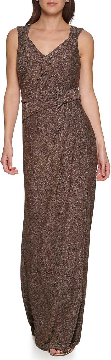 DKNY Womens All Over Metallic Knit Sleeveless Dress