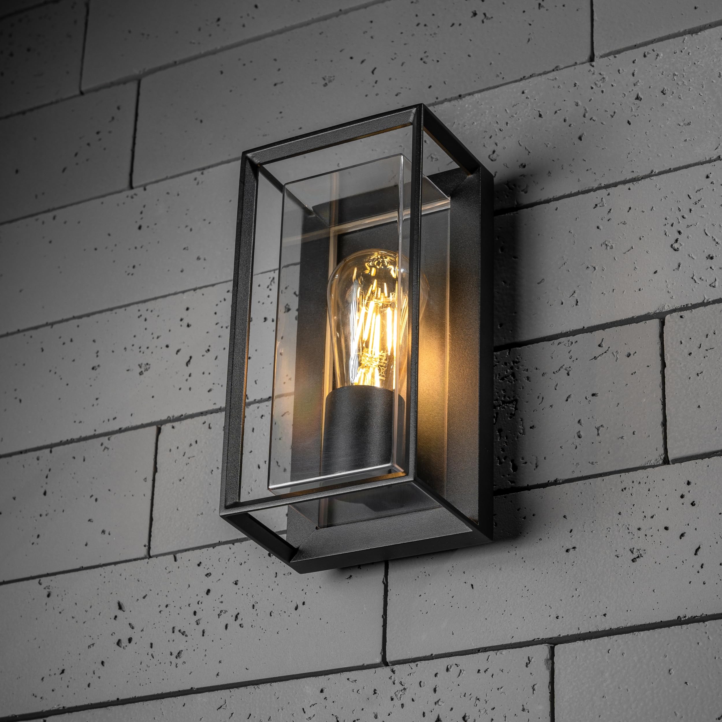 Outdoor Outside Wall Light Black Modern, E27 Bulb, Mains Powered, Garden, Porch, Patio (Black)