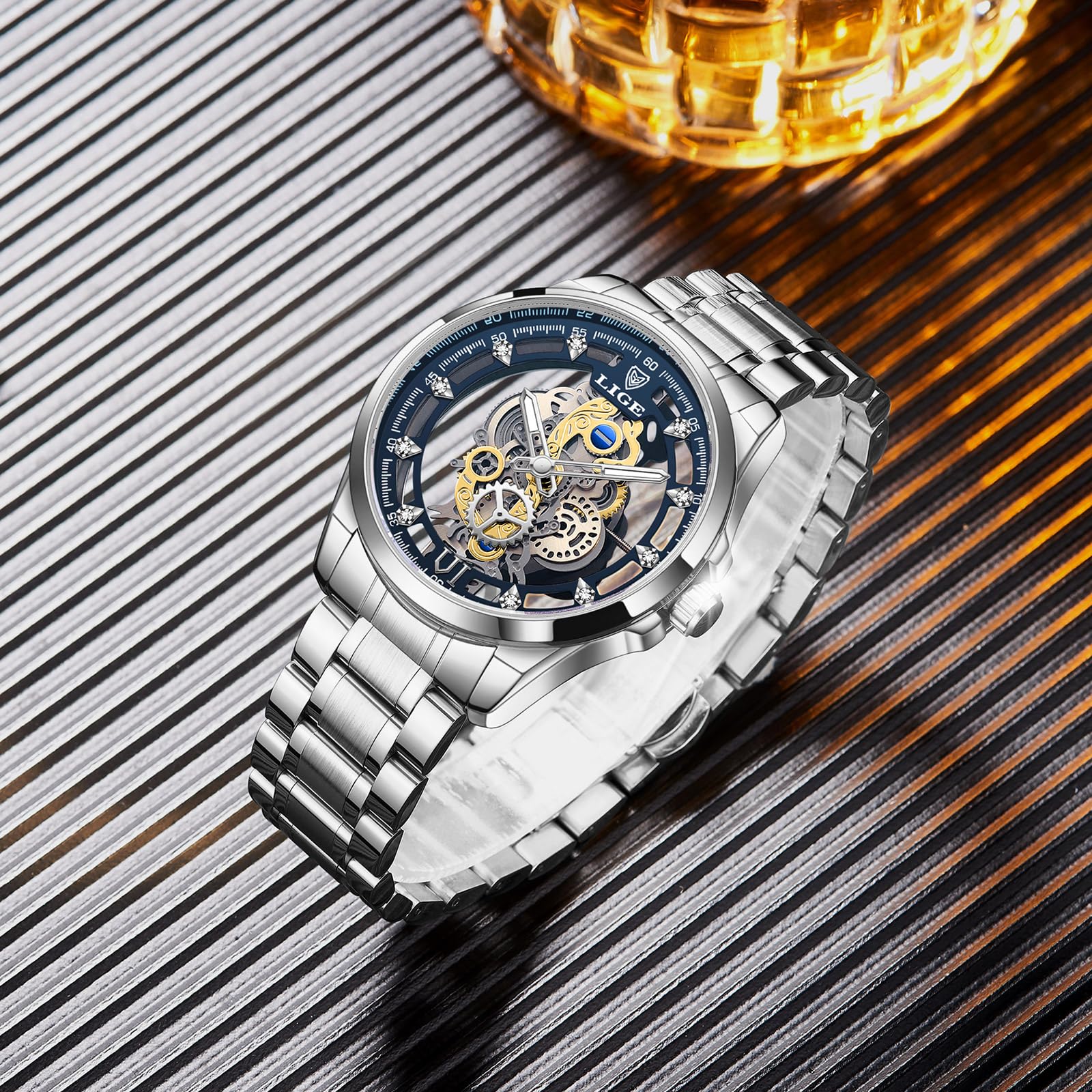 LIGE Orologio da uomo 3ATM impermeabile in acciaio inossidabile analogico al quarzo sportivo cronografo classico bracciale orologi,Regali per gli uomini
