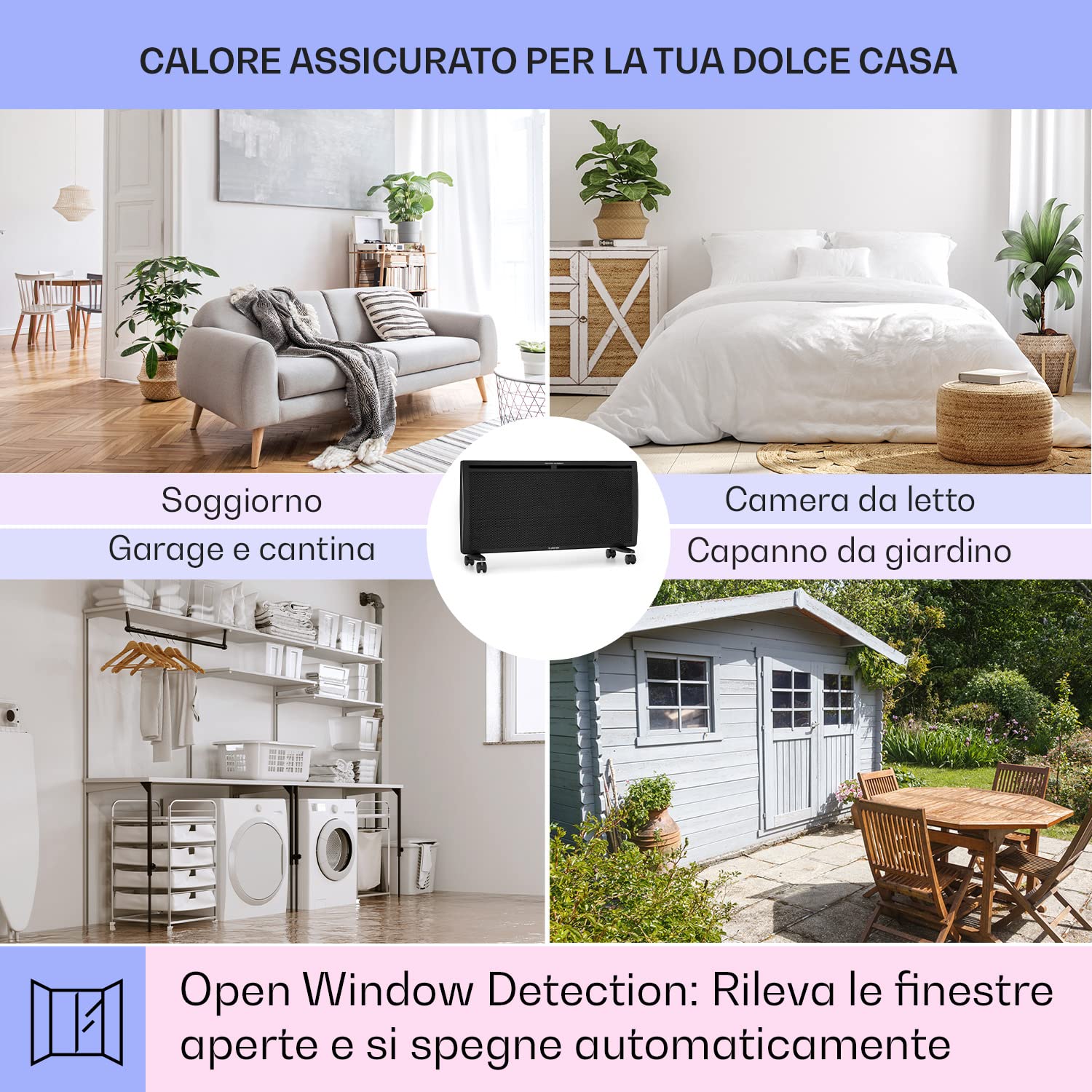Klarstein Stufa Elettrica Basso Consumo, Stufa Elettrica 2000W, Termoconvettore Elettrico a Parete con Termostato, Termosifone Elettrico Basso Consumo, Calorifero Riscaldamento Elettrico Portatile
