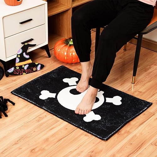 Miniatura 2 de Tapete de baño rectangular de calavera de Halloween, tapete de baño gótico de calavera, antideslizante, lavable, tapete de bienvenida para