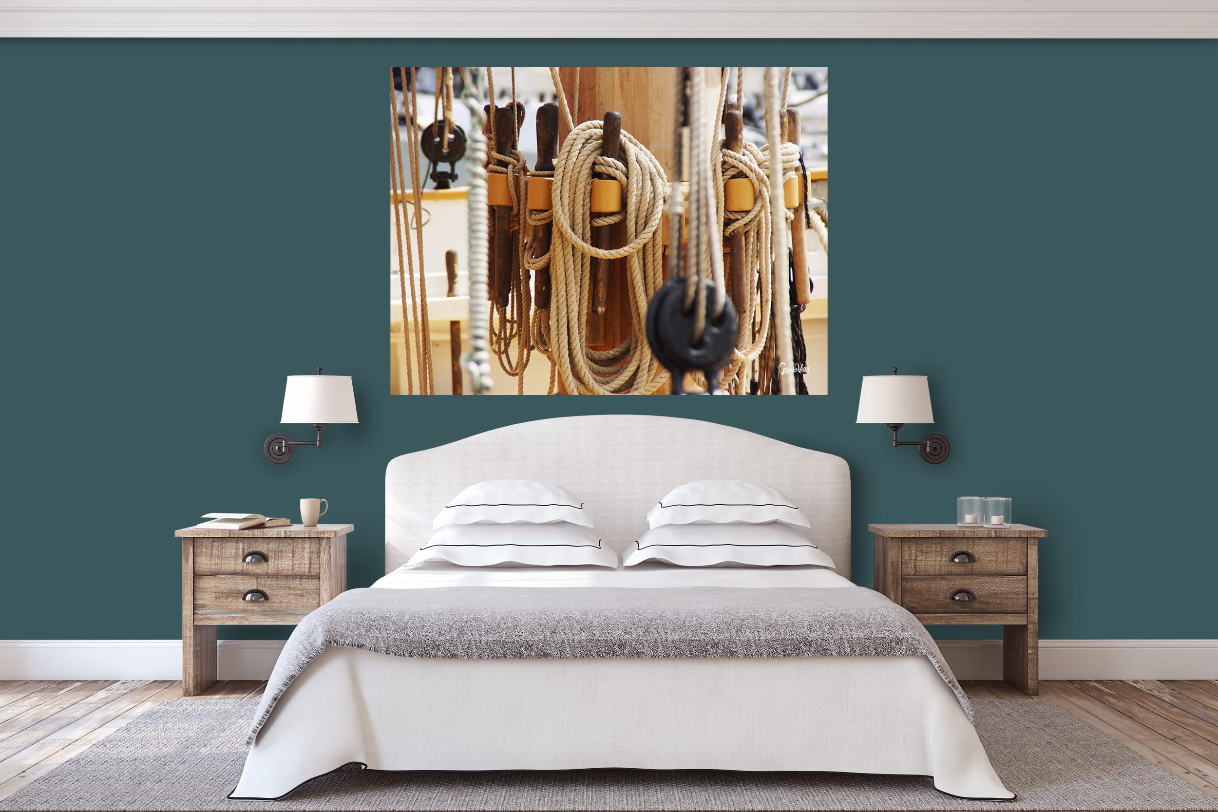 Glücksvilla - Segel-Schiff 3 (Acrylglas-Bild 5 mm, 100 x 80 cm) | div. Maße - aus DE - Deko Wandbild quer - Segel-Boot Anker Holzboot Yacht Meer Steuerrad Seil Hafen maritim