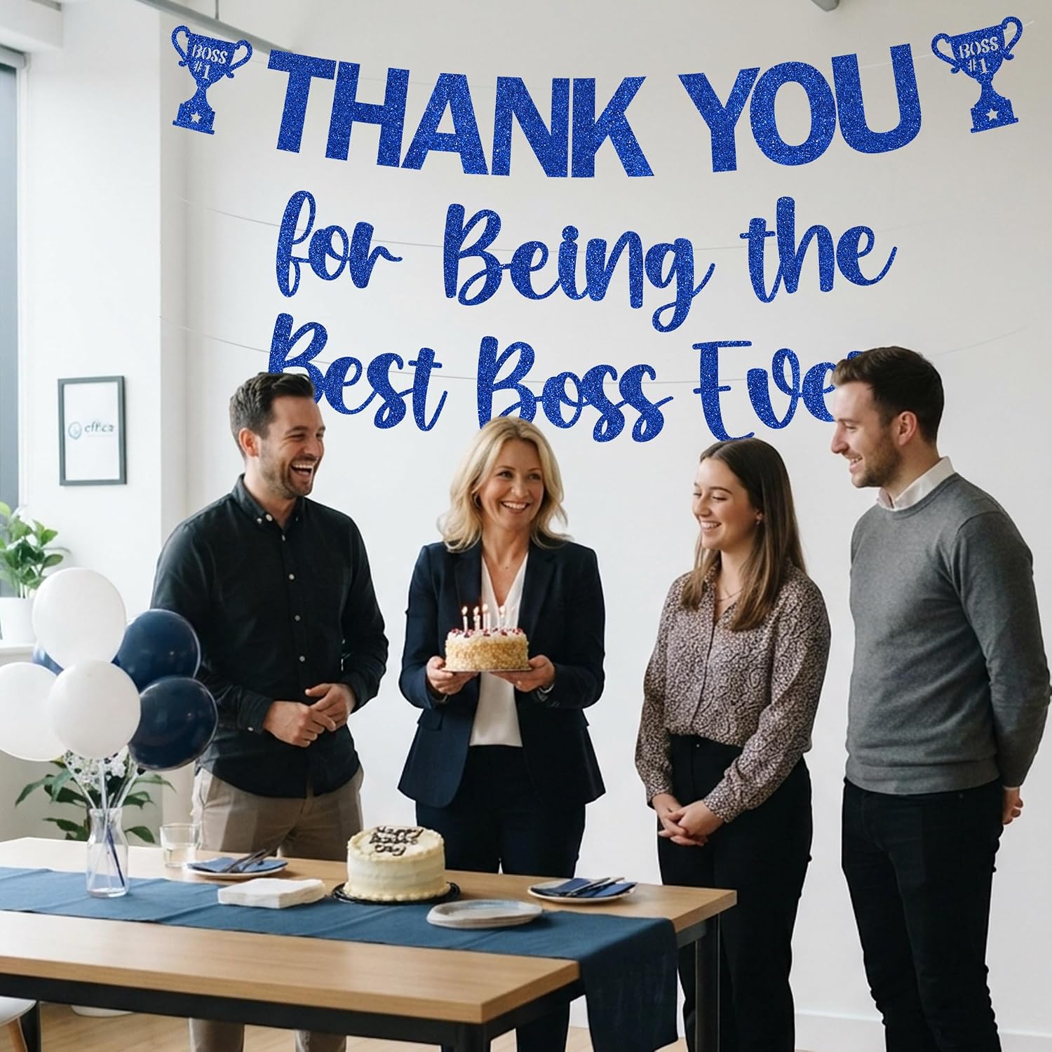 Happy Boss Day Banner Decorations, Pre-Strung Thank You Best Boss Ever image 4