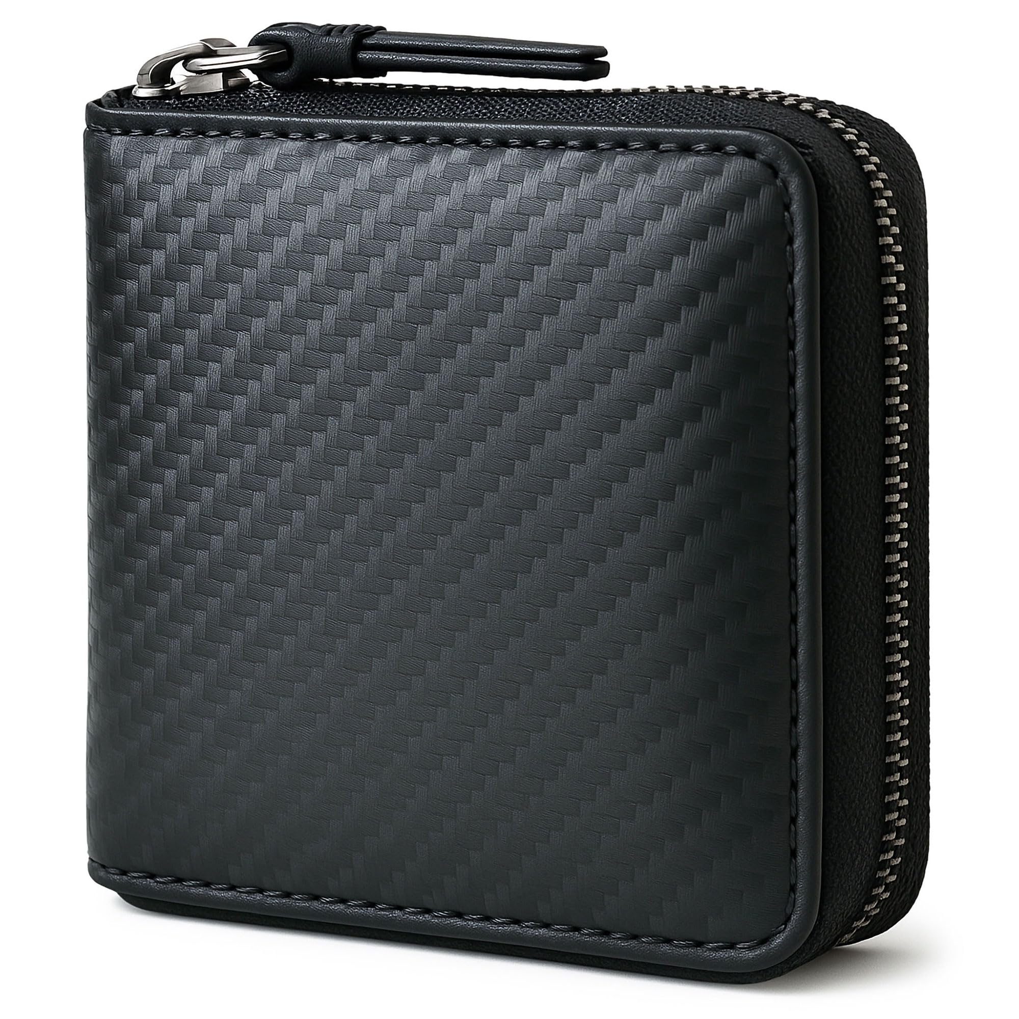 Alldaily RFID Blocking Wallets for Men with Zipper Bifold RFID Card Holder (Black)