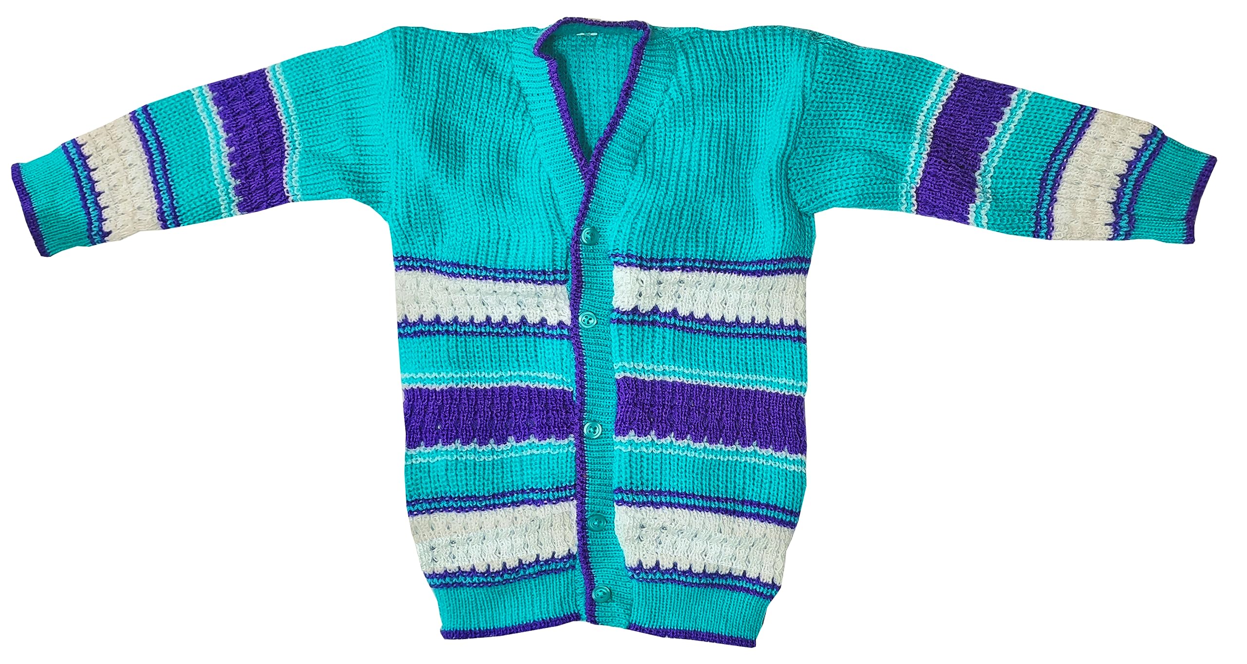 little PANDA Baby Sweater for Baby Boys & Baby Girls Woollen Full Sleeves, V Neck Sweater Top, Bottom, Cap & Booties Set (6-12 Months, Green) - Image 3 thumbnail