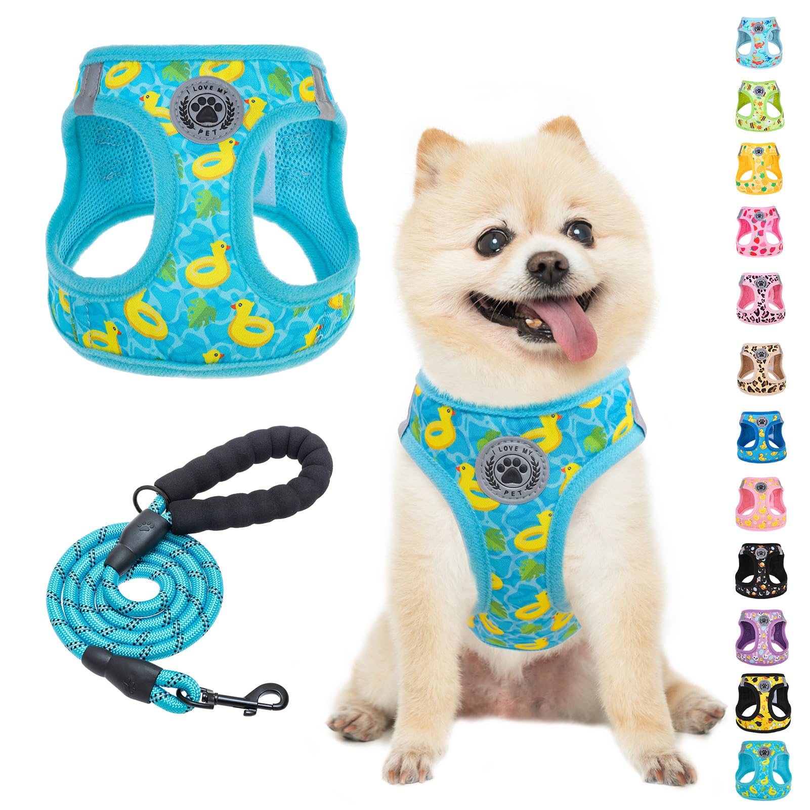 BEAUTYZOO Dog Harness Medium Sized and Leash Set,No Pull Pet Vest - Duck, M
