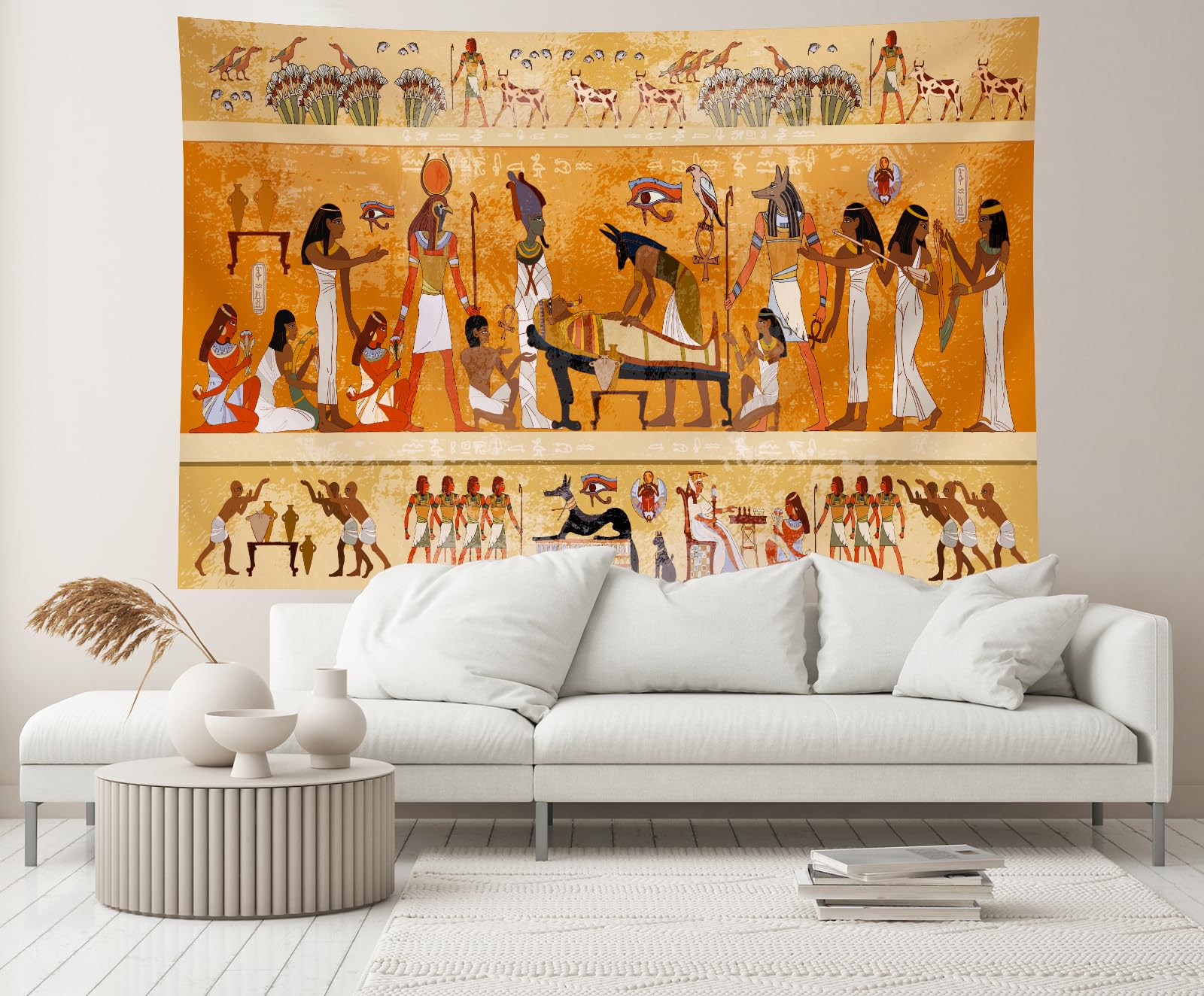 CHNYWORK 59x39 Inches Ancient Egypt Tapestry History Wall Painting of Mummification Process Egyptian Gods, Mythology Hieroglyphic Carvings Background for Living Room Bedroom College Dorm Wall Decor