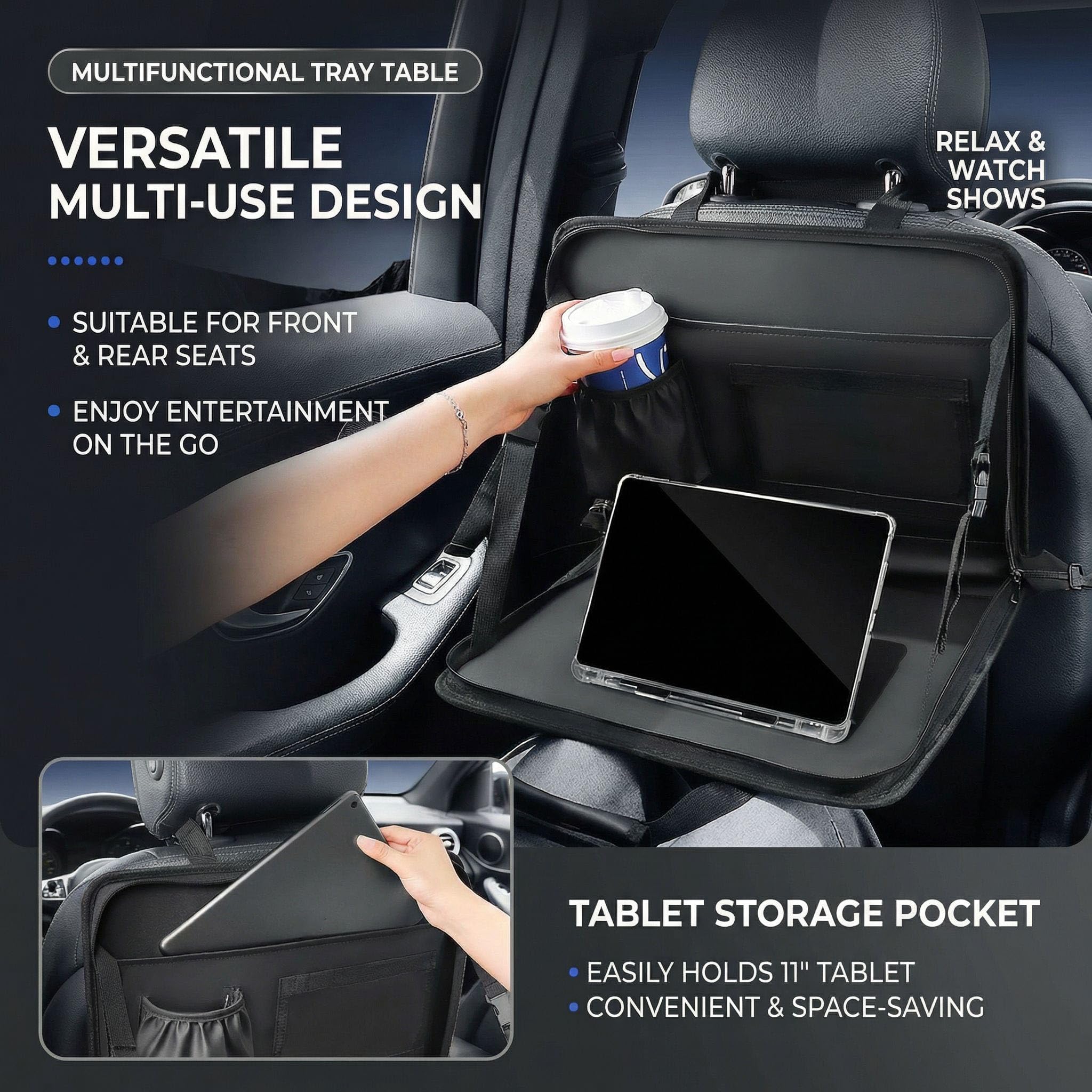 Tavolino per Auto per VW Tiguan L Tiguan R Line 2021 2022 2023 Supporto Volante con Cinghie di Regolazione Laterali Scrivania Portatile e Organizzatore Sedile 2-in-1