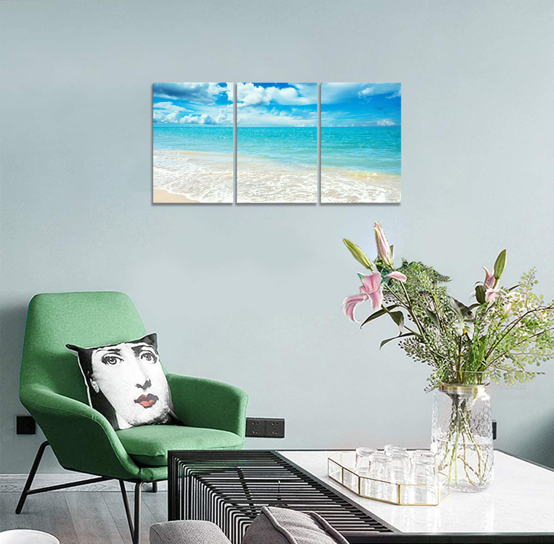 Amazon.co.jp: 青い空 白雲 海 3枚 青い海 写真 ビーチ 絵画 自然風景