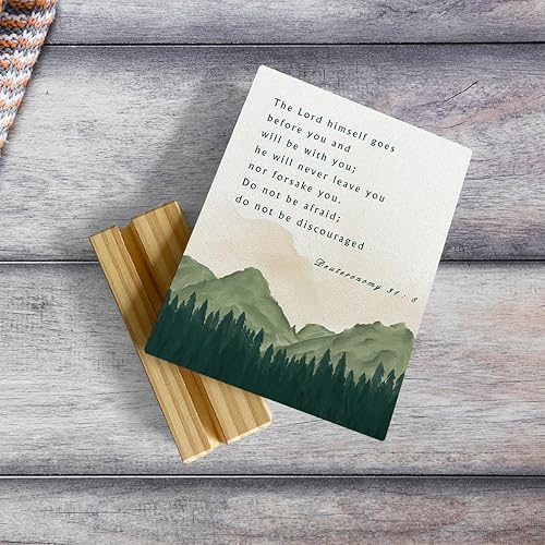 Miniatura 3 de Decoración de escritorio con versículo bíblico inspirador, placa rústica con soporte de madera, Deuteronomio 318, decoración de escrituras, letrero