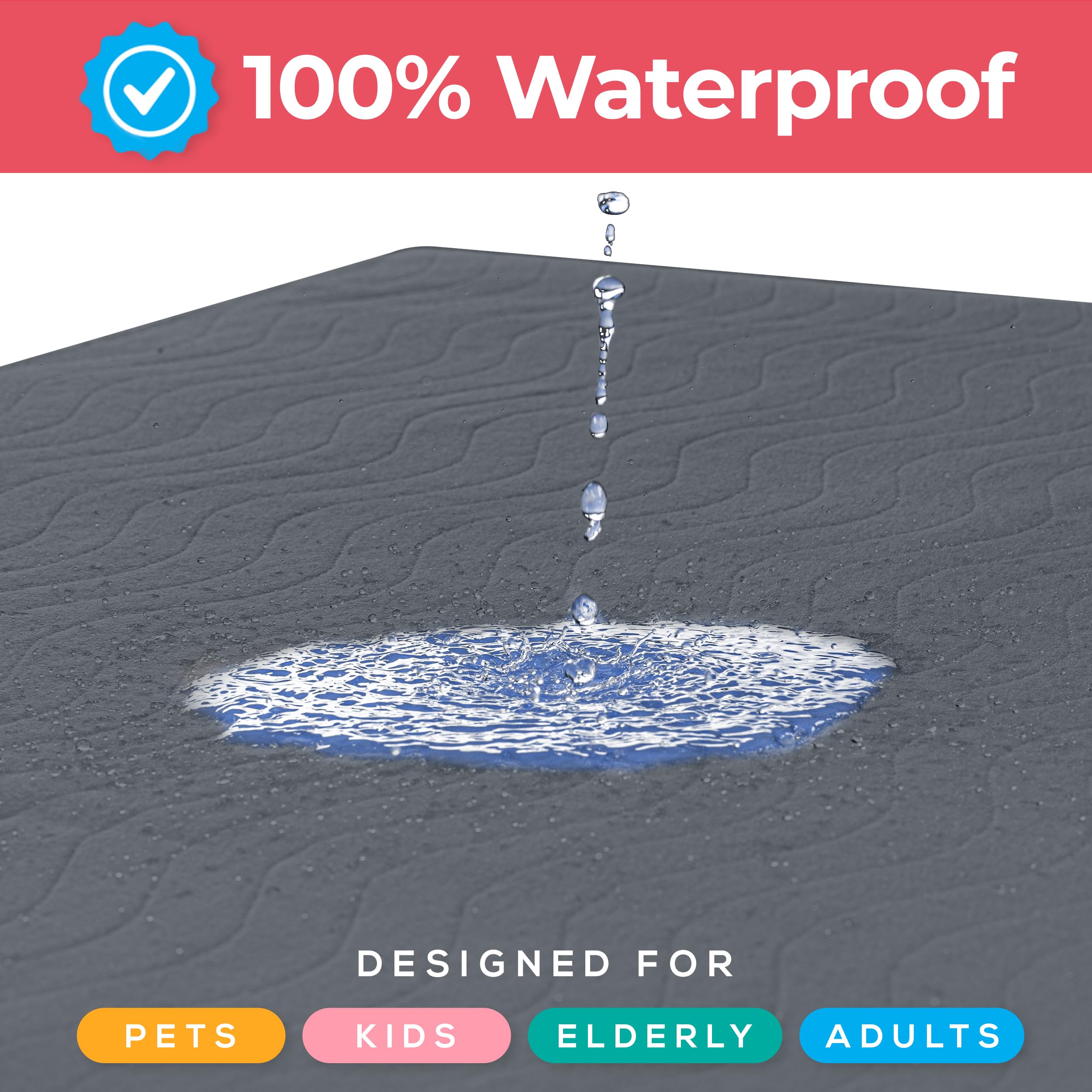Utopia Bedding Washable Underpads 34" x 36" (Pack of 4), Waterproof Reusable Heavy Absorbency Incontinence Bed Pads for Adults, Kids, Elderly and Pets, Bedwetting Pads for Sofa and Couch (Blue): 34x36 Inch (Pack of 4) Gray