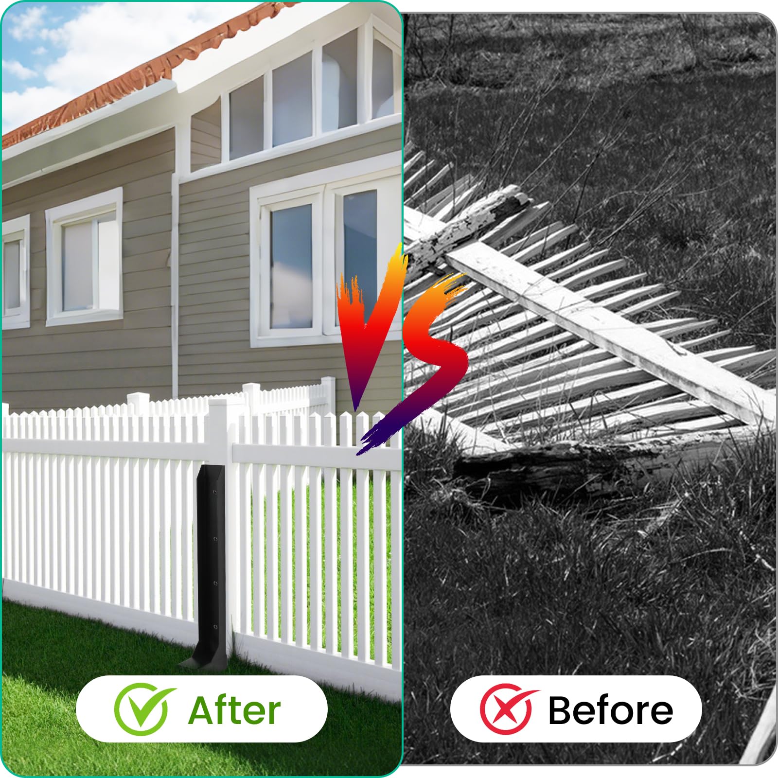 2 Pack Heavy Duty 88CM Fence Post Repair Stakes - Galvanised Steel Ground Spikes for Tilted/Broken Wooden Fence Posts - Includes Screws & Installation Tools — view 5