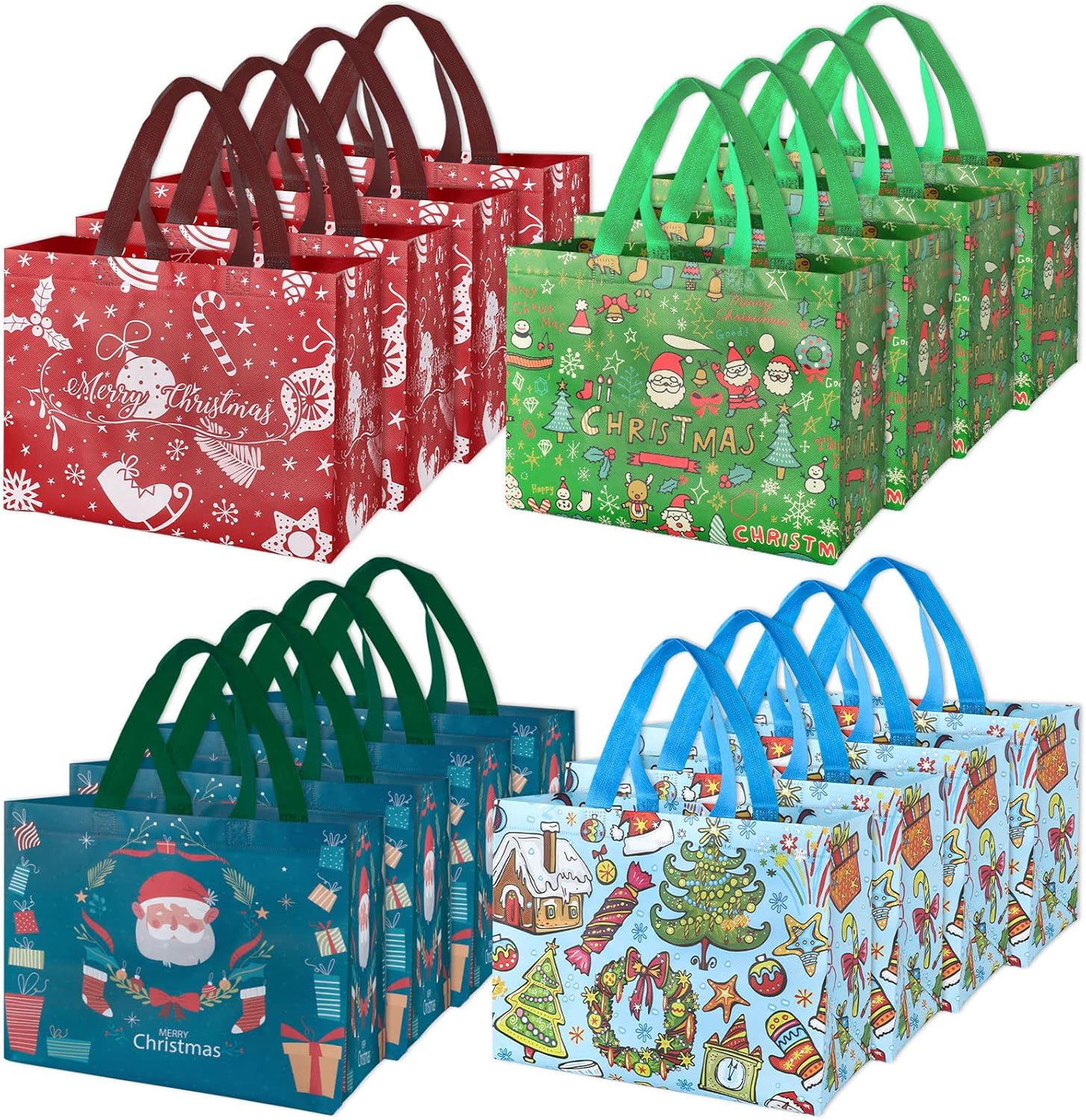 16 Pack Large Christmas Gift Bags, Reusable Christmas Tote Bags Non