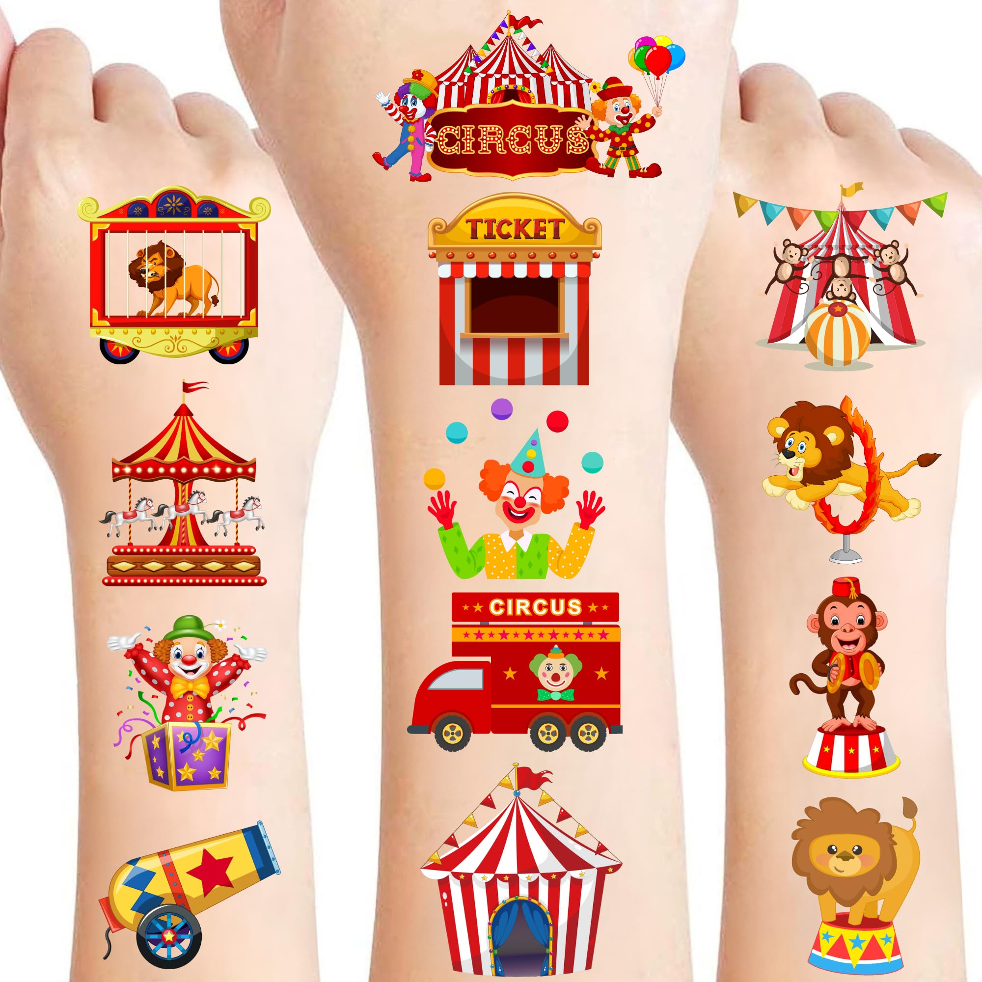 Carnival Circus Temporary Tattoos for Kids Birthday Party Favors