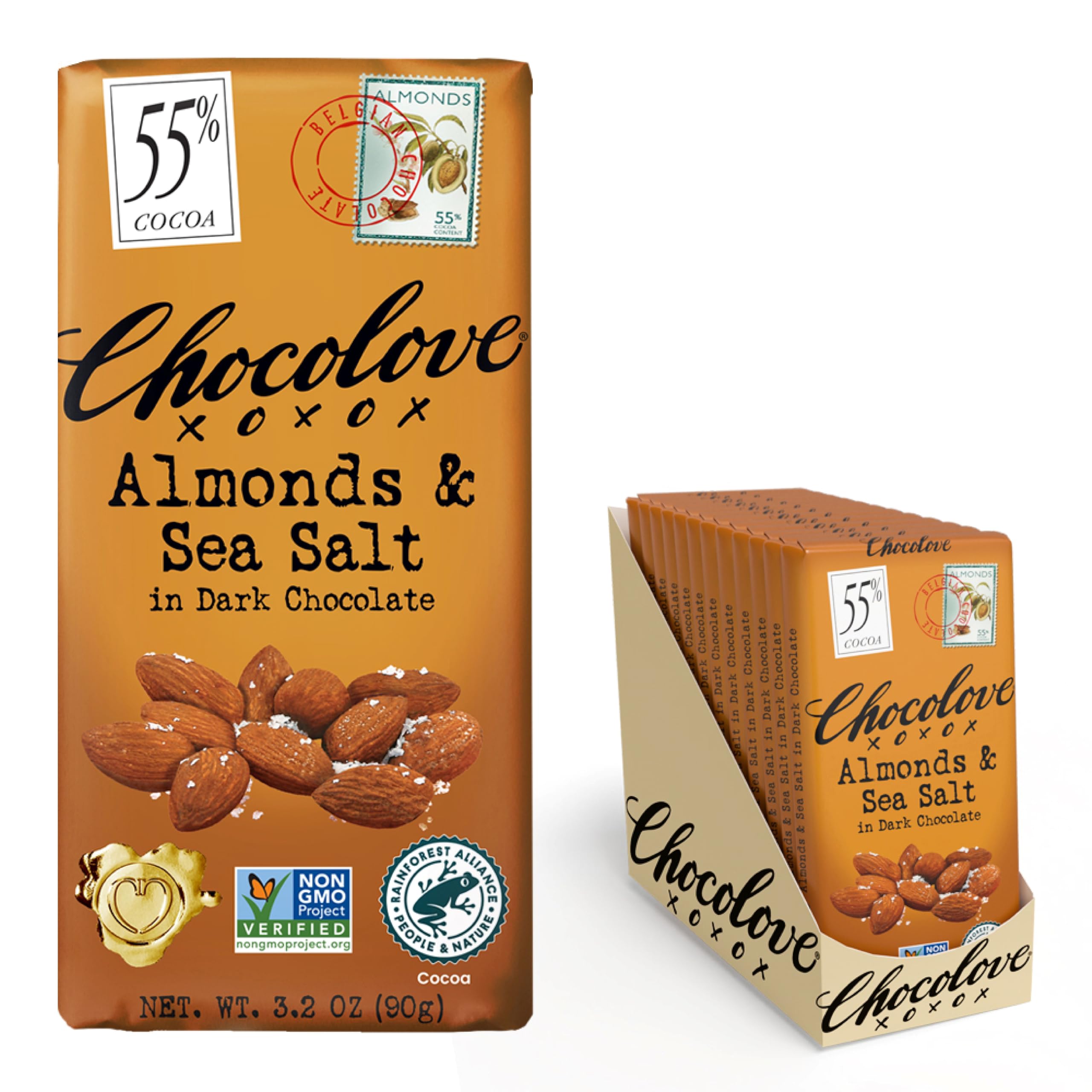 Amazon.com: Chocolove Almonds & Sea Salt Dark Chocolate Bars | 55