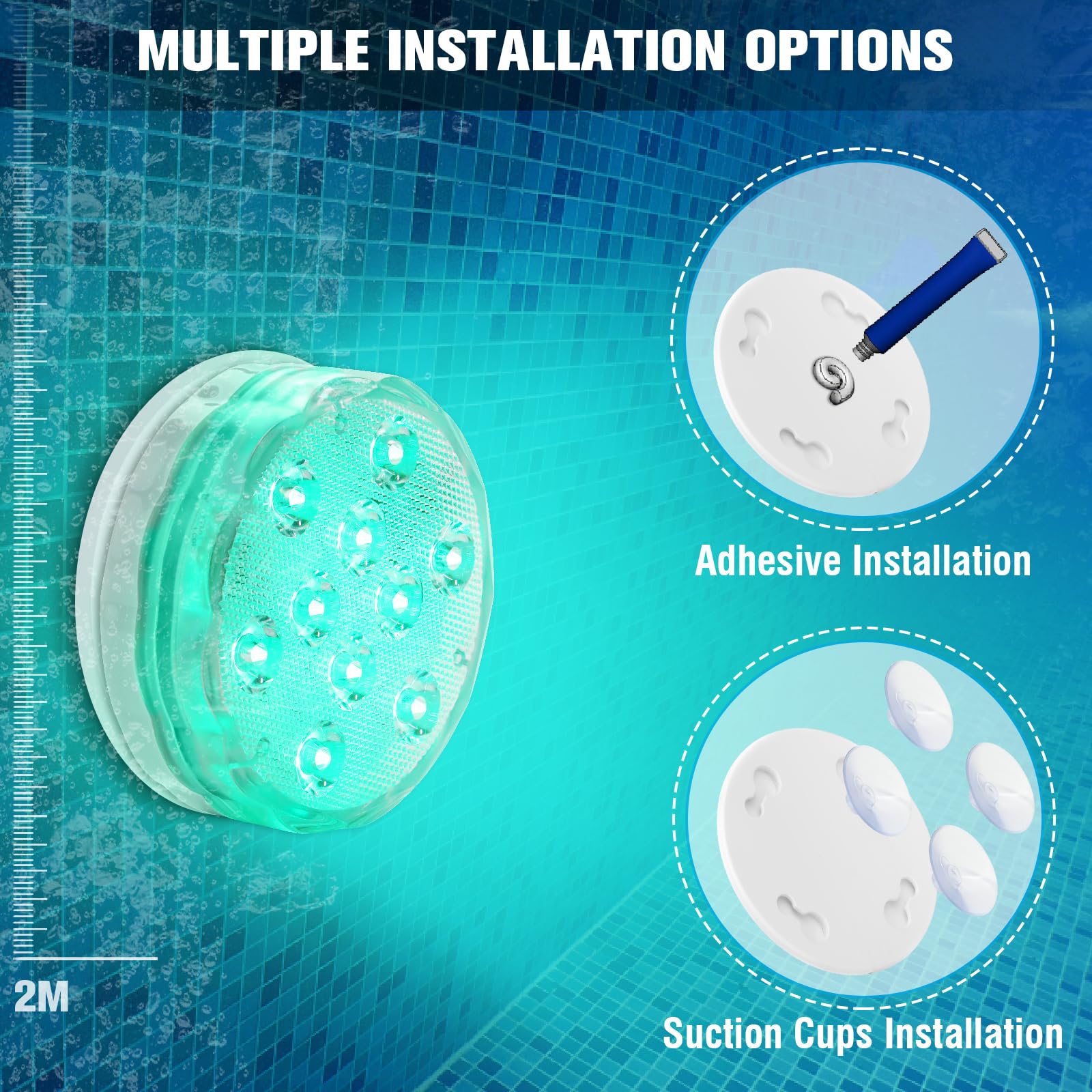 Qoolife USB Rechargeable Underwater Light Wireless Signal WRGB 3.3" Magnetic Colourful LED Submersible Lights for Bathtub, Aquarium, Pool, Pond, Decor, Spa, Christmas -1 sztuka