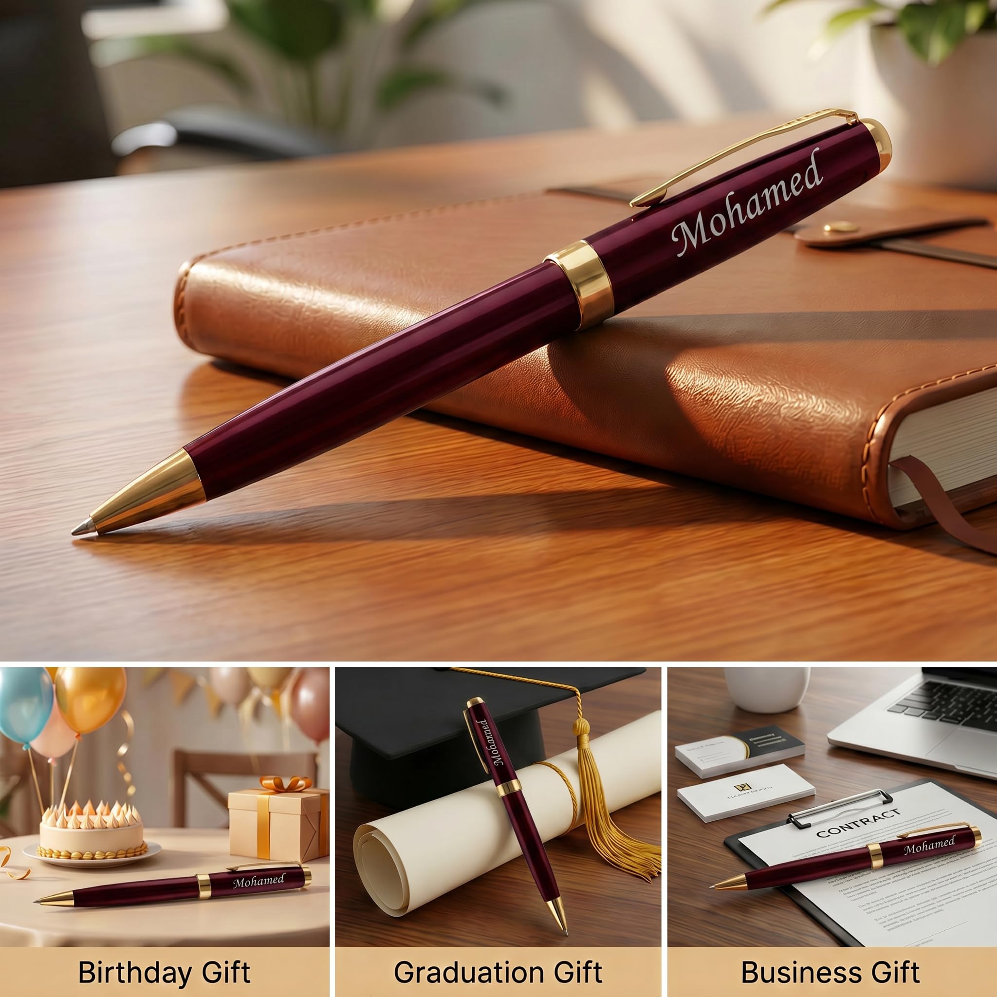 Ensemble d'écriture de stylos cadeaux de bureau personnalisés - Stylos fantaisie en acier inoxydable personnalisés avec votre nom ou message, parfaits pour un collègue/amis 5PCS/Pack